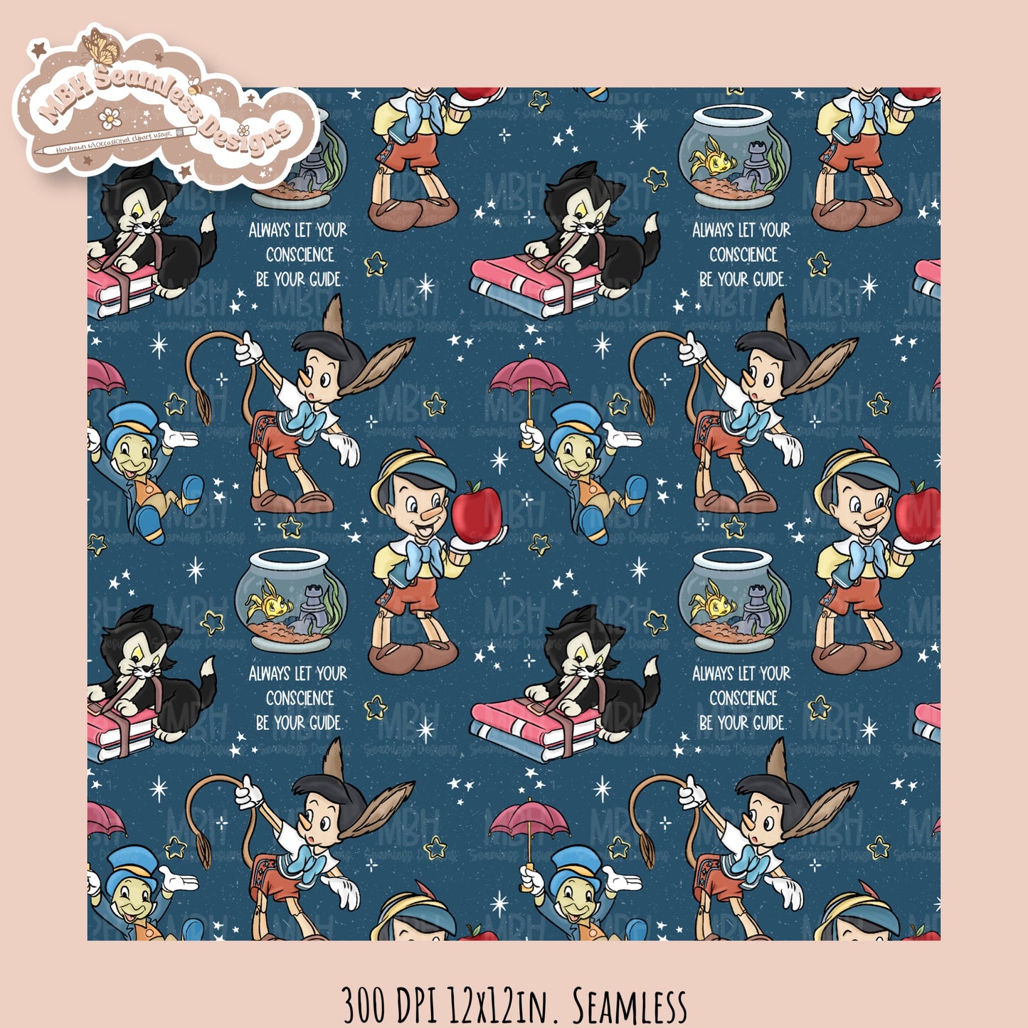 Starry Pinnochio Seamless Pattern // Assorted Colorways