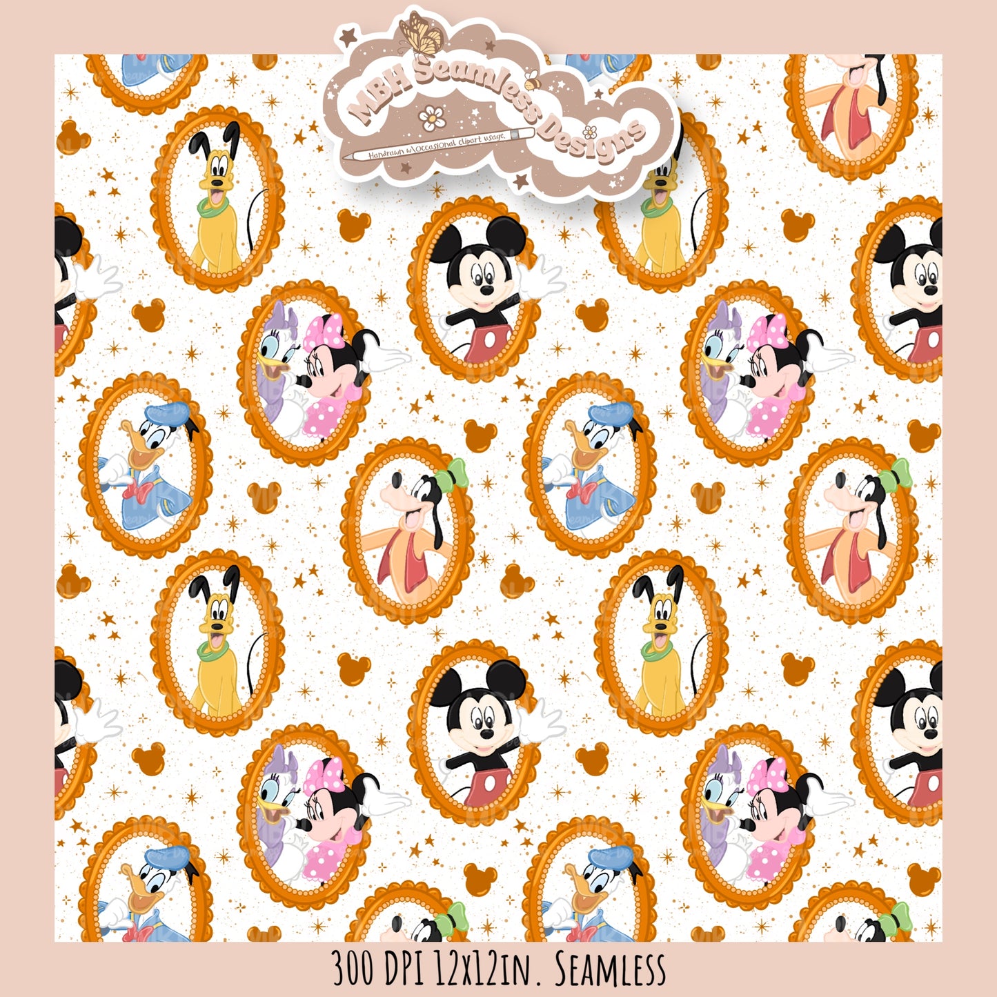 Framed Mouse and Friends Seamless Pattern • PNG • Assorted Colorway Options