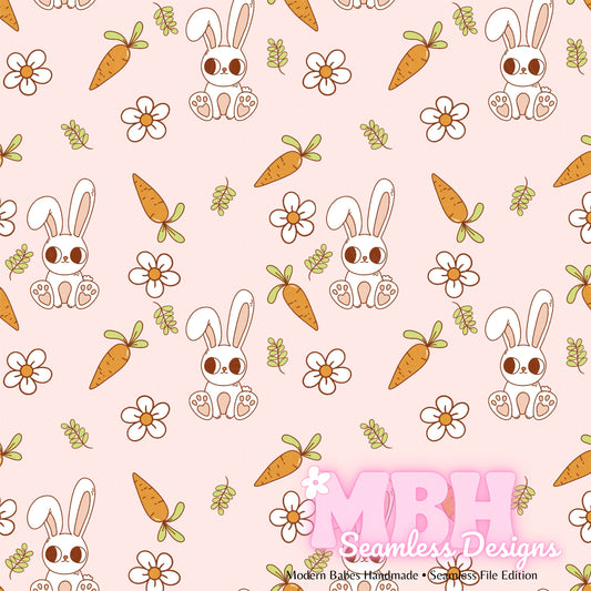 Cute Daisy Bunny Carrots Seamless Pattern Multiple Colorways