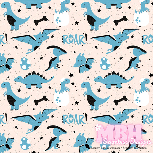 Starry Blue Dinosaurs Seamless Pattern