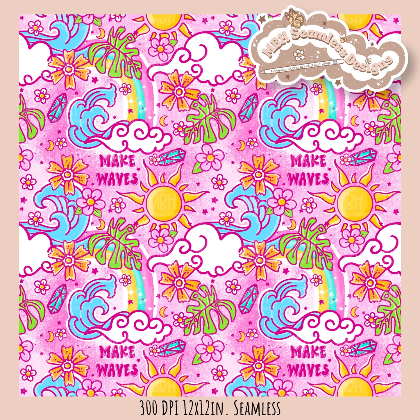 Make Waves Seamless Pattern • Multiple Colorways • PNG