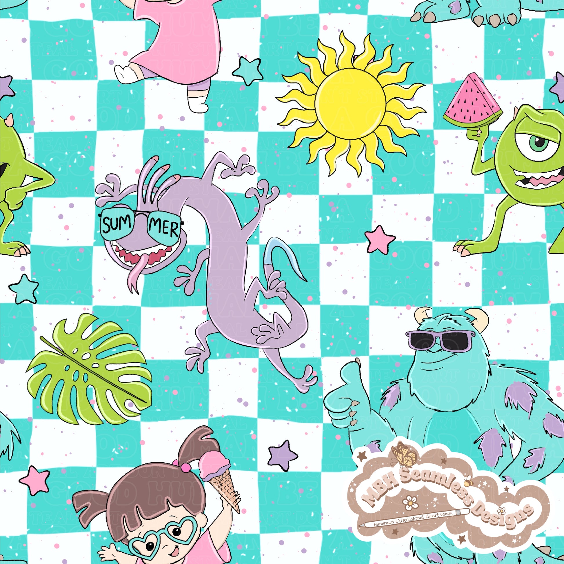 monsters inc fabric EXCLUSIVE (No Fabric Shops) Checkered Summer Monsters Inc. Seamless Pa – MBH Seamless Designs