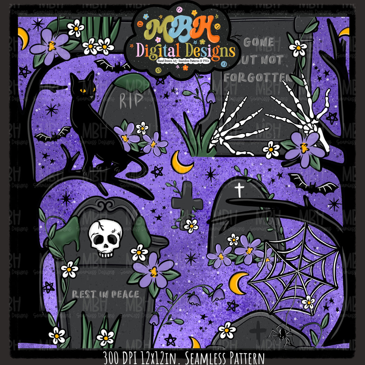 Hextober Day 2 • Cemetery Seamless Pattern // PNG // MULTIPLE COLORWAYS (Hextober files are not available in drives.)