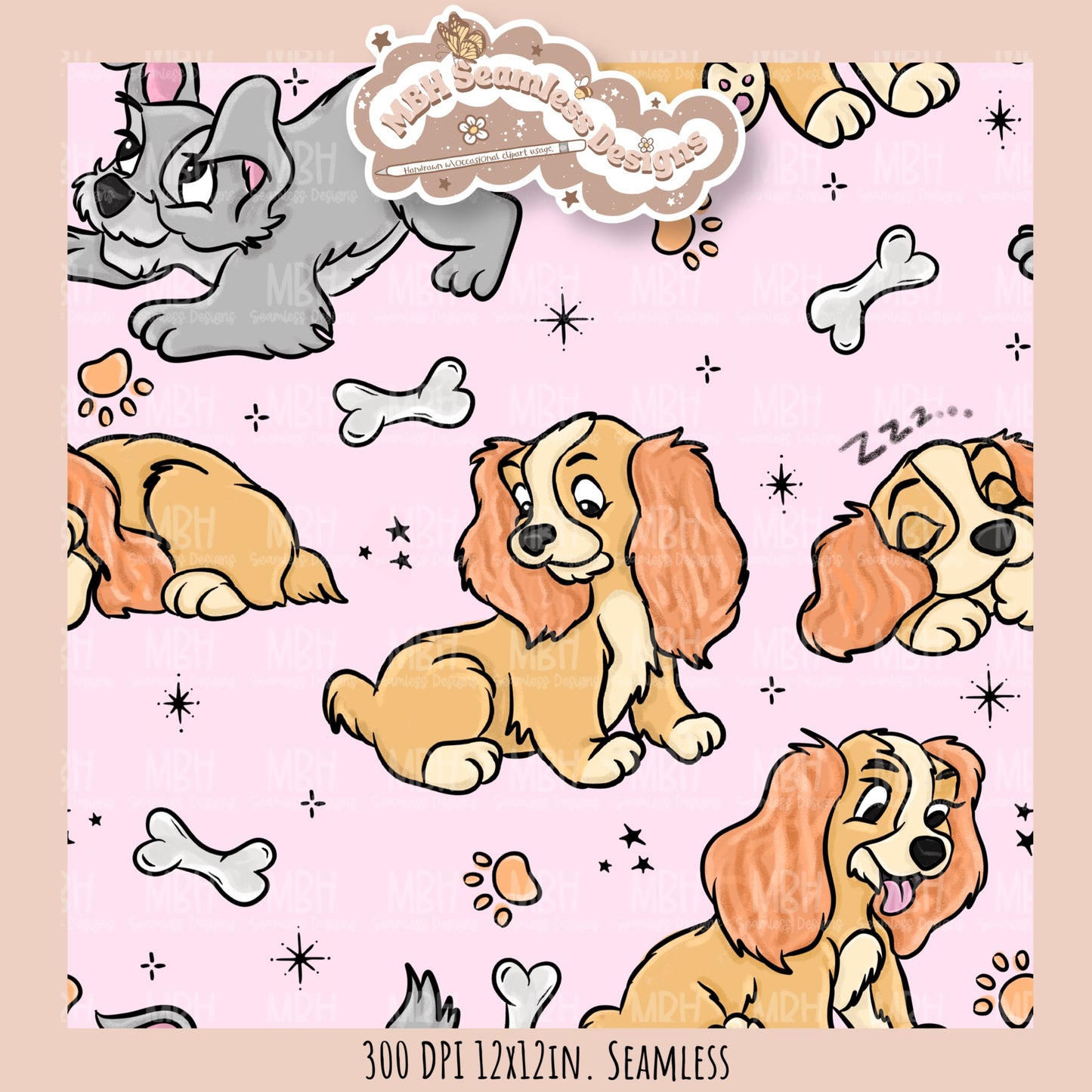 L&T Puppies Seamless Pattern // PNG // Multiple Colorway Options
