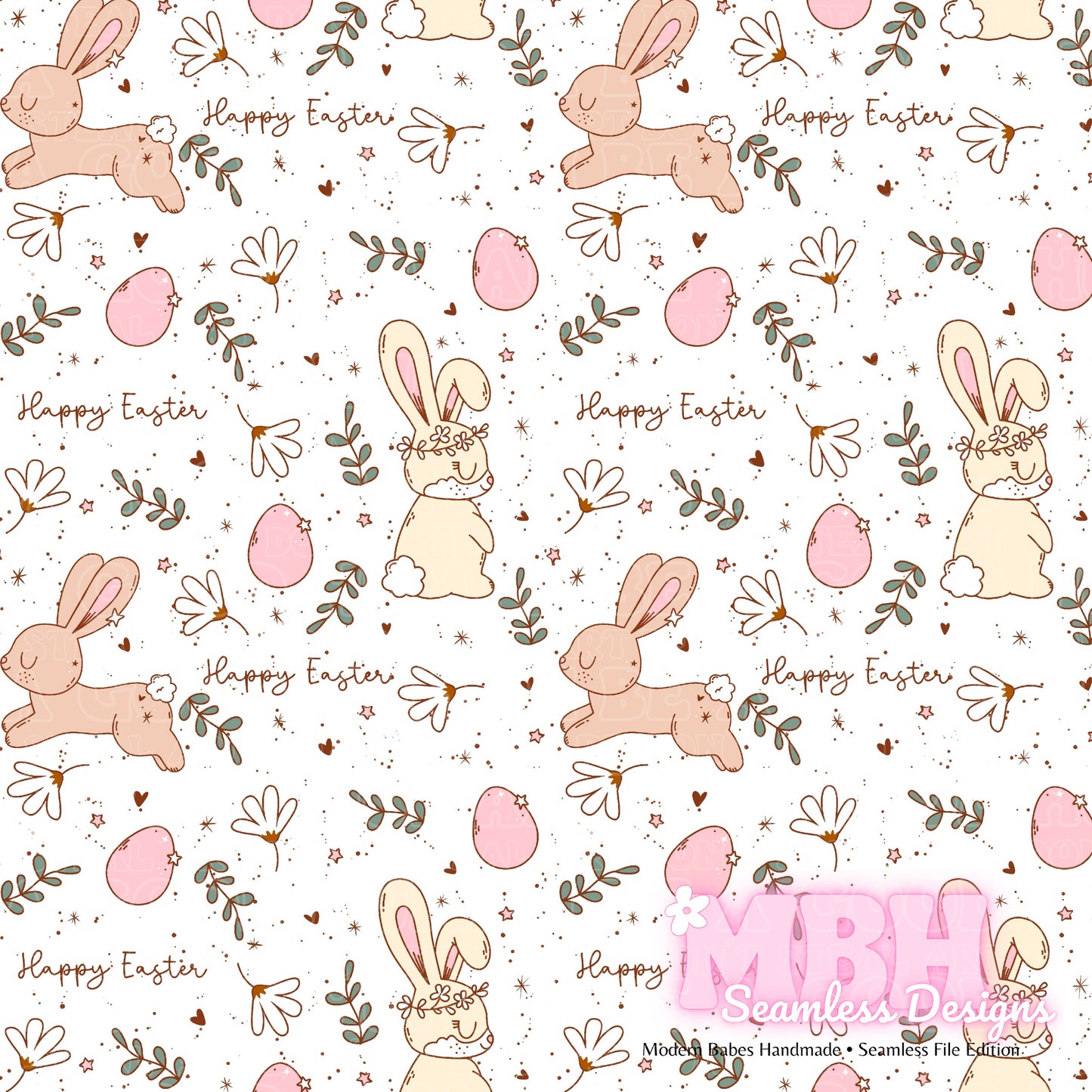 Boho Easter Bunnies Spex Assorted Colorways Seamless Pattern