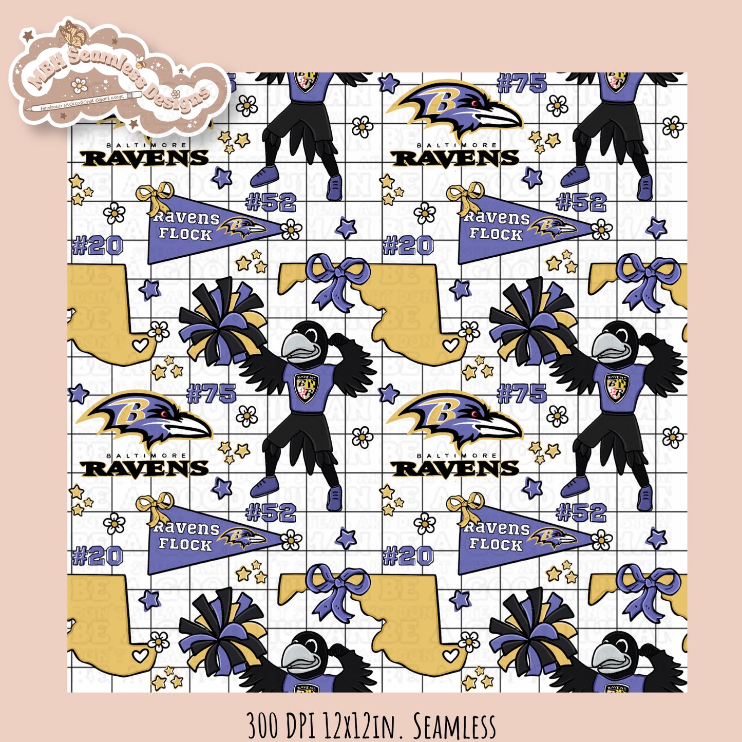 Ravens x Daisies Football Seamless Pattern // Assorted Colorways