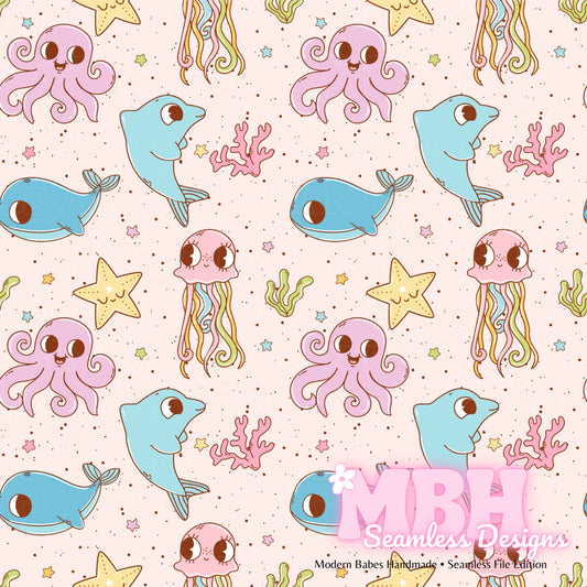 Groovy Sea Animals Seamless Pattern MULTIPLE COLORWAYS