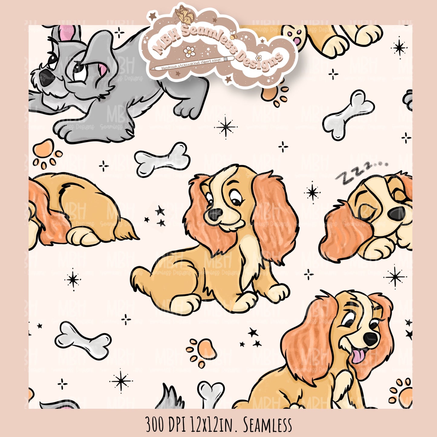 L&T Puppies Seamless Pattern // PNG // Multiple Colorway Options