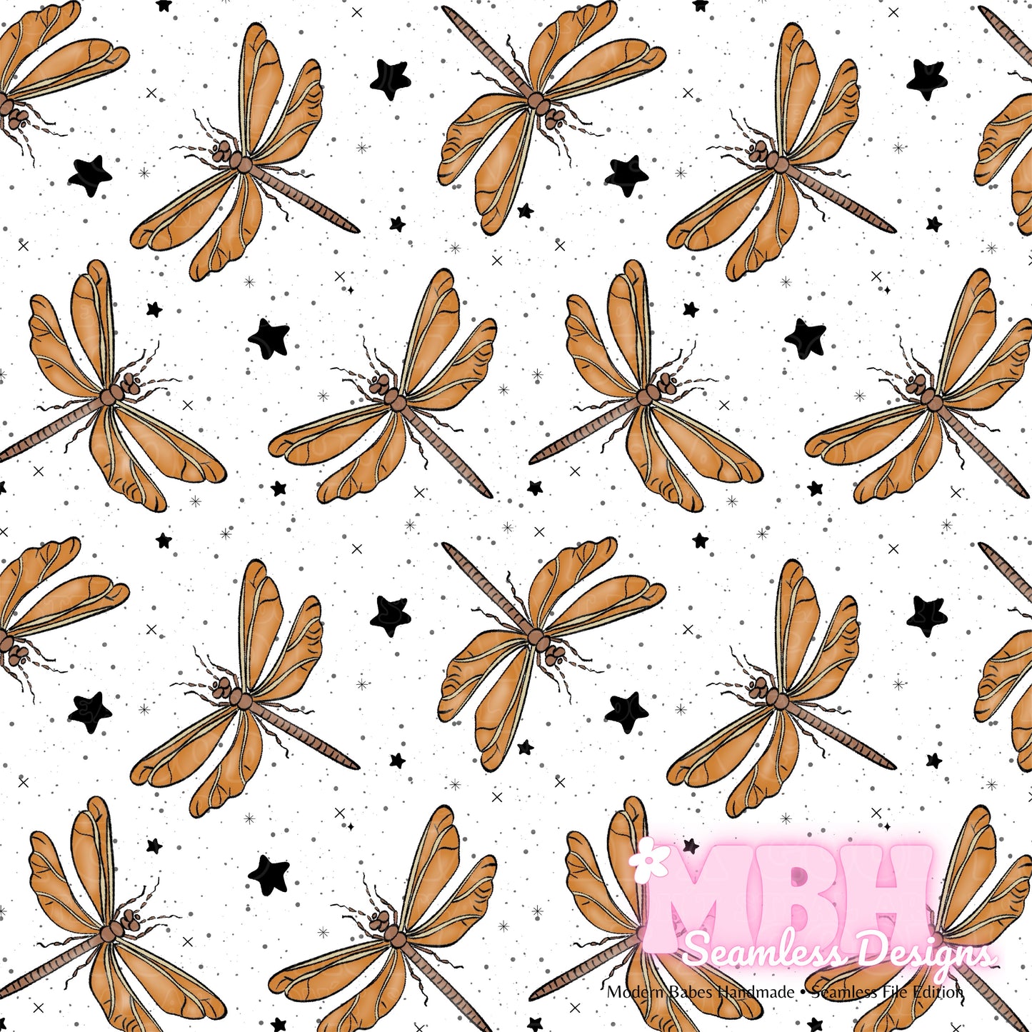 Golden Starry Dragonflies Seamless Pattern MULTIPLE COLORWAYS