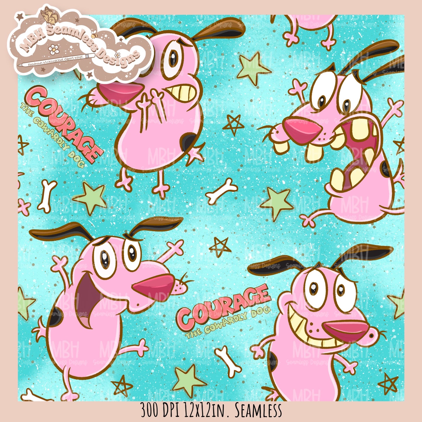 Starry Courage Dog Seamless Pattern // PNG // Assorted Colorway Options