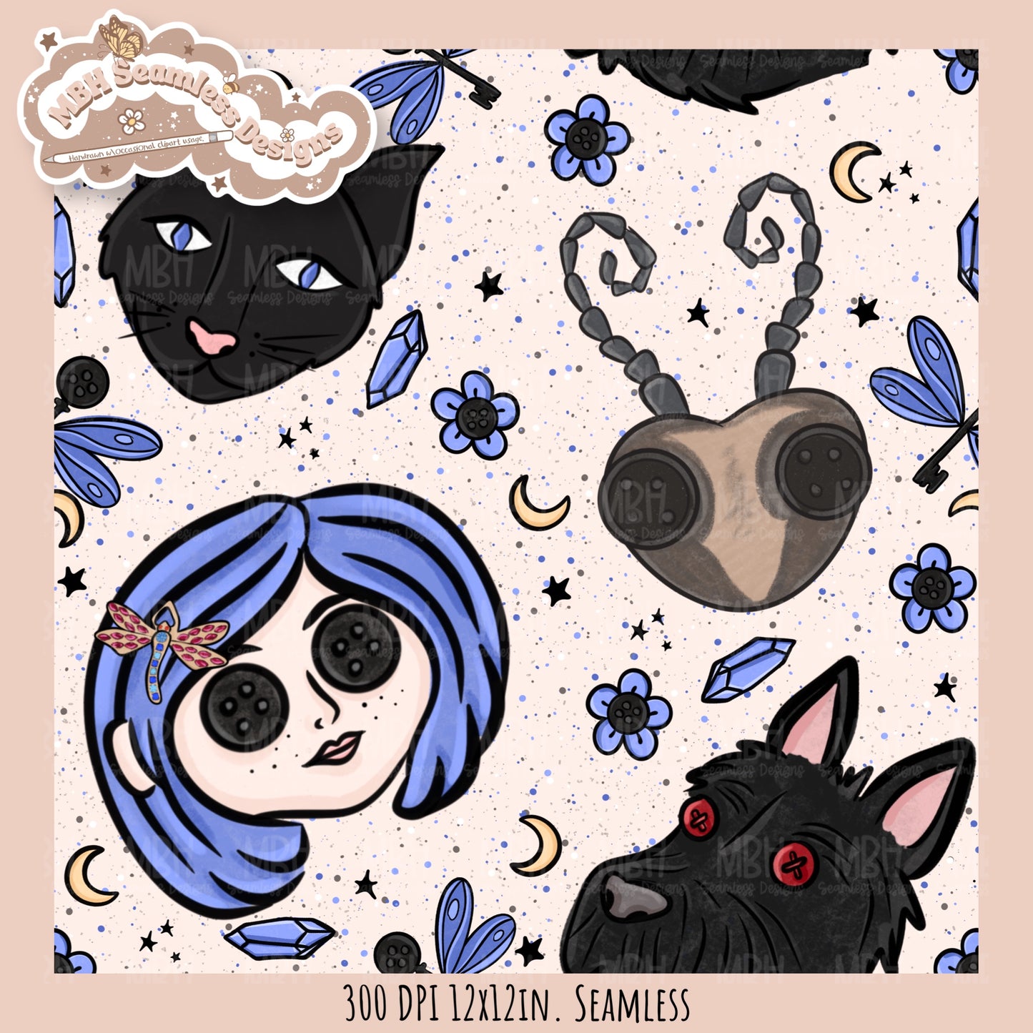 Button Eyes Seamless Pattern // PNG // Multiple Colorway Options
