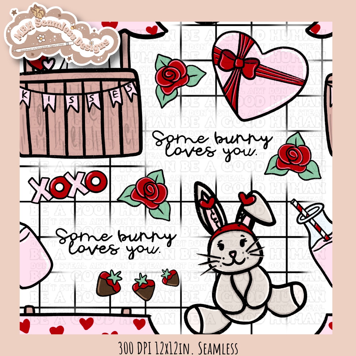 Bunny Love Seamless Pattern MULTIPLE COLORWAYS