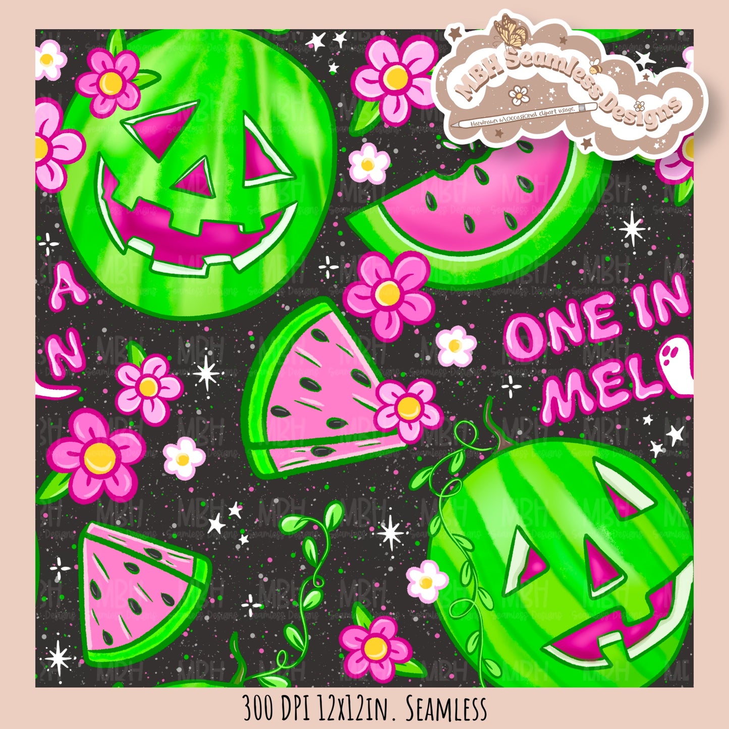 One in a Melon Seamless Pattern • Multiple Colorways • Coordinates•PNG