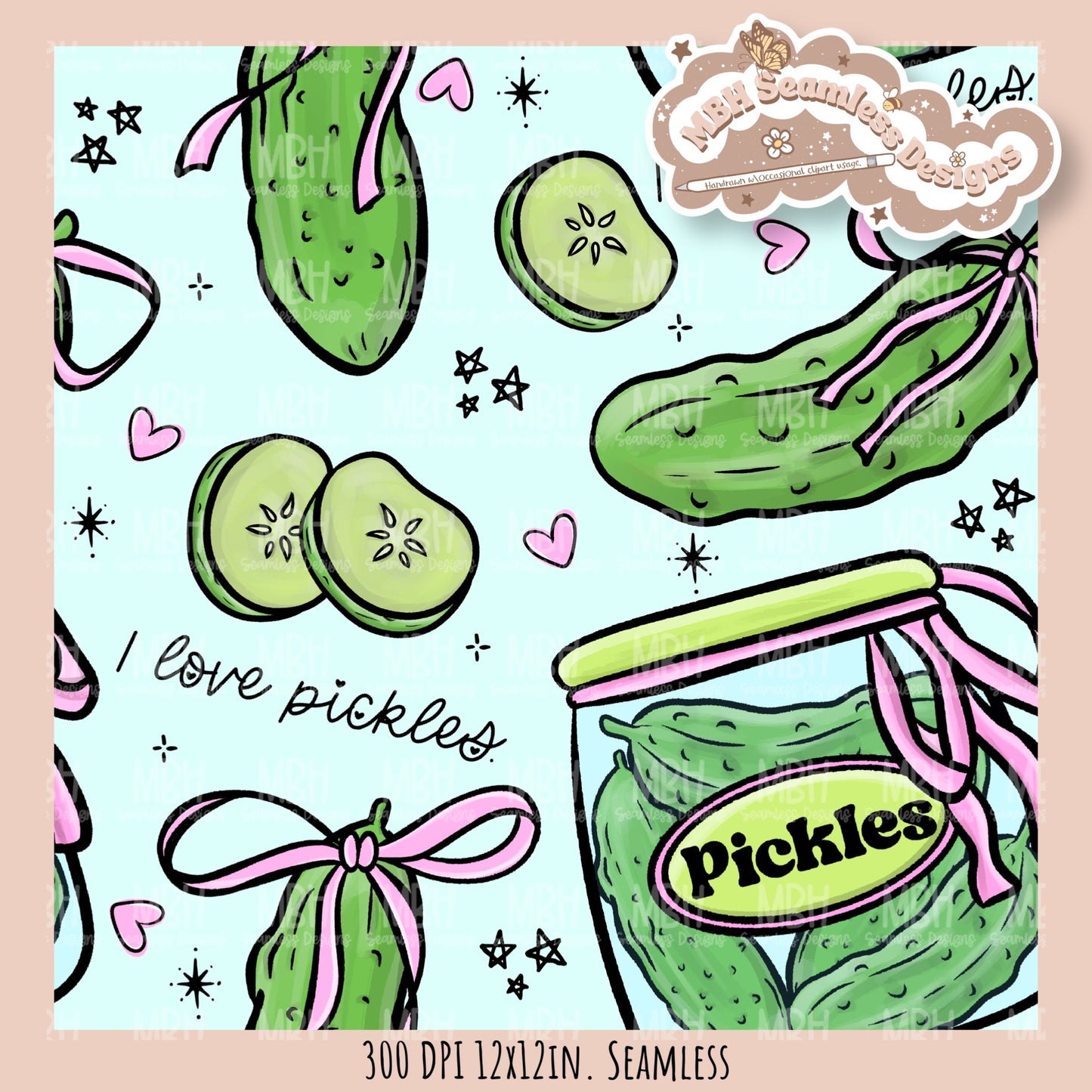 Coquette Pickles Seamless Pattern // PNG // Assorted Colorway Options