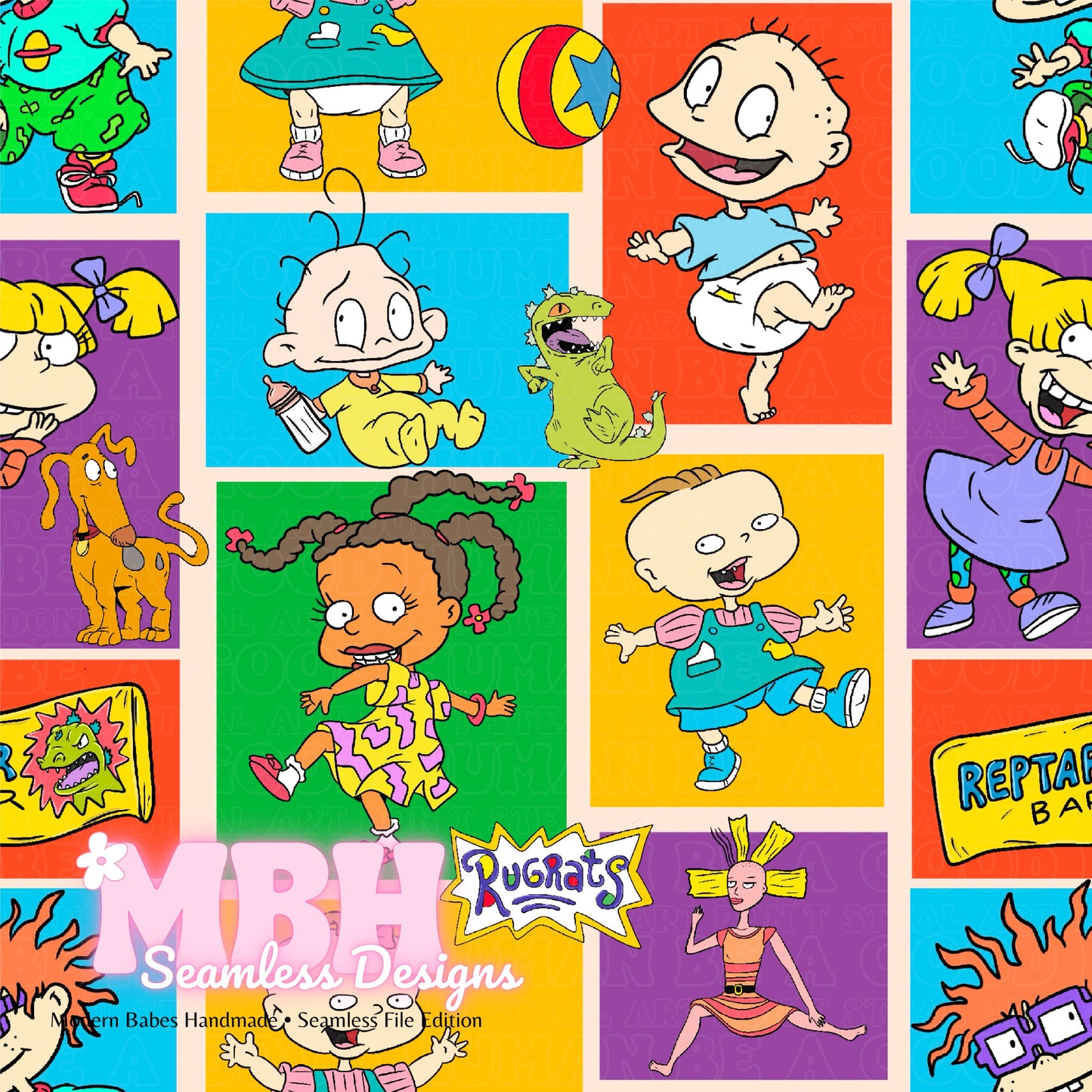 Colorblock Rugrats Seamless Pattern MULTIPLE COLORWAYS