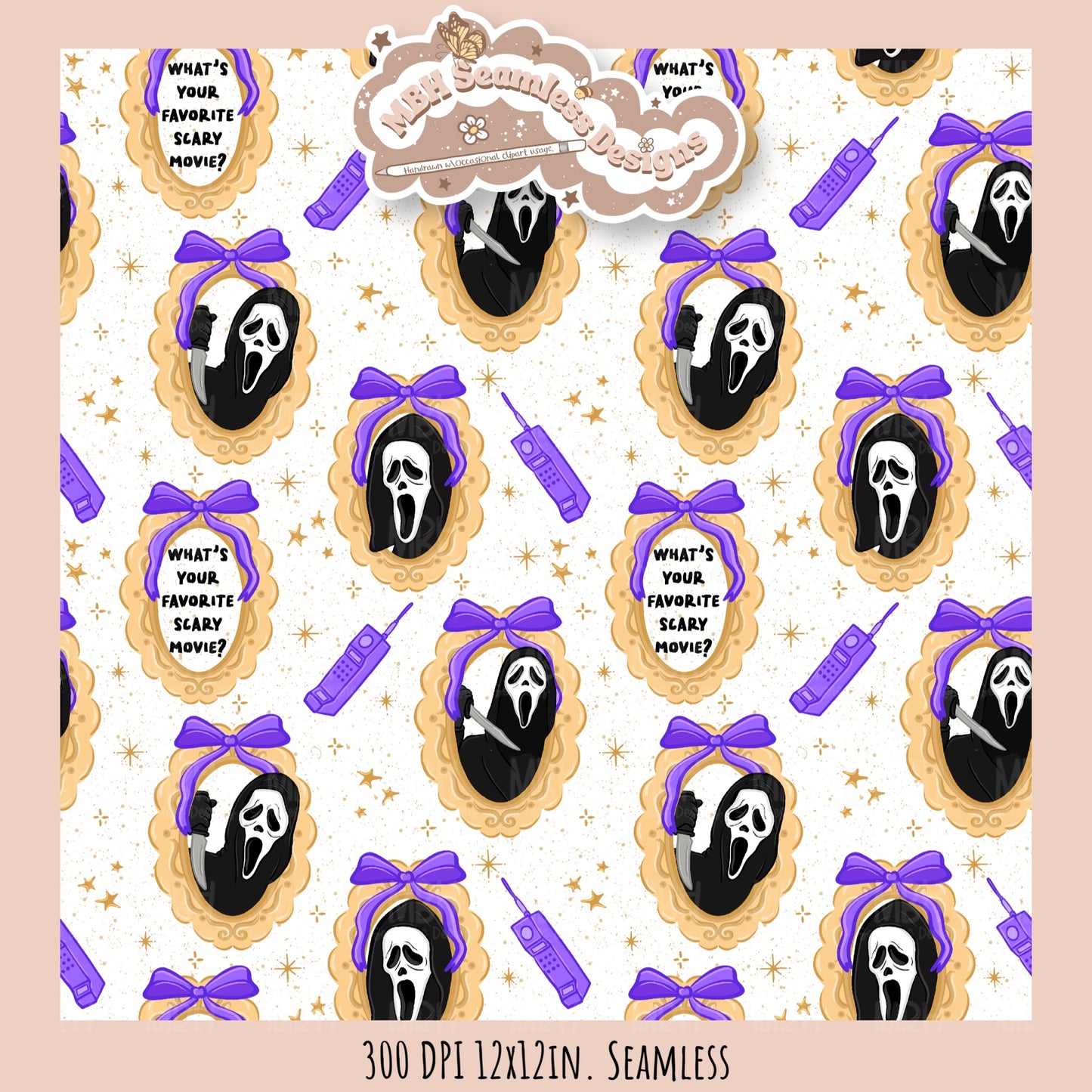 Ghostface Coquette Frames Seamless Pattern • PNG • Assorted Colorway Options