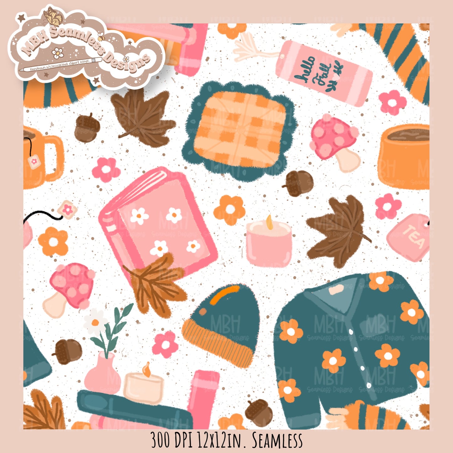 Cozy Fall Seamless Pattern•PNG•Multiple Colorways