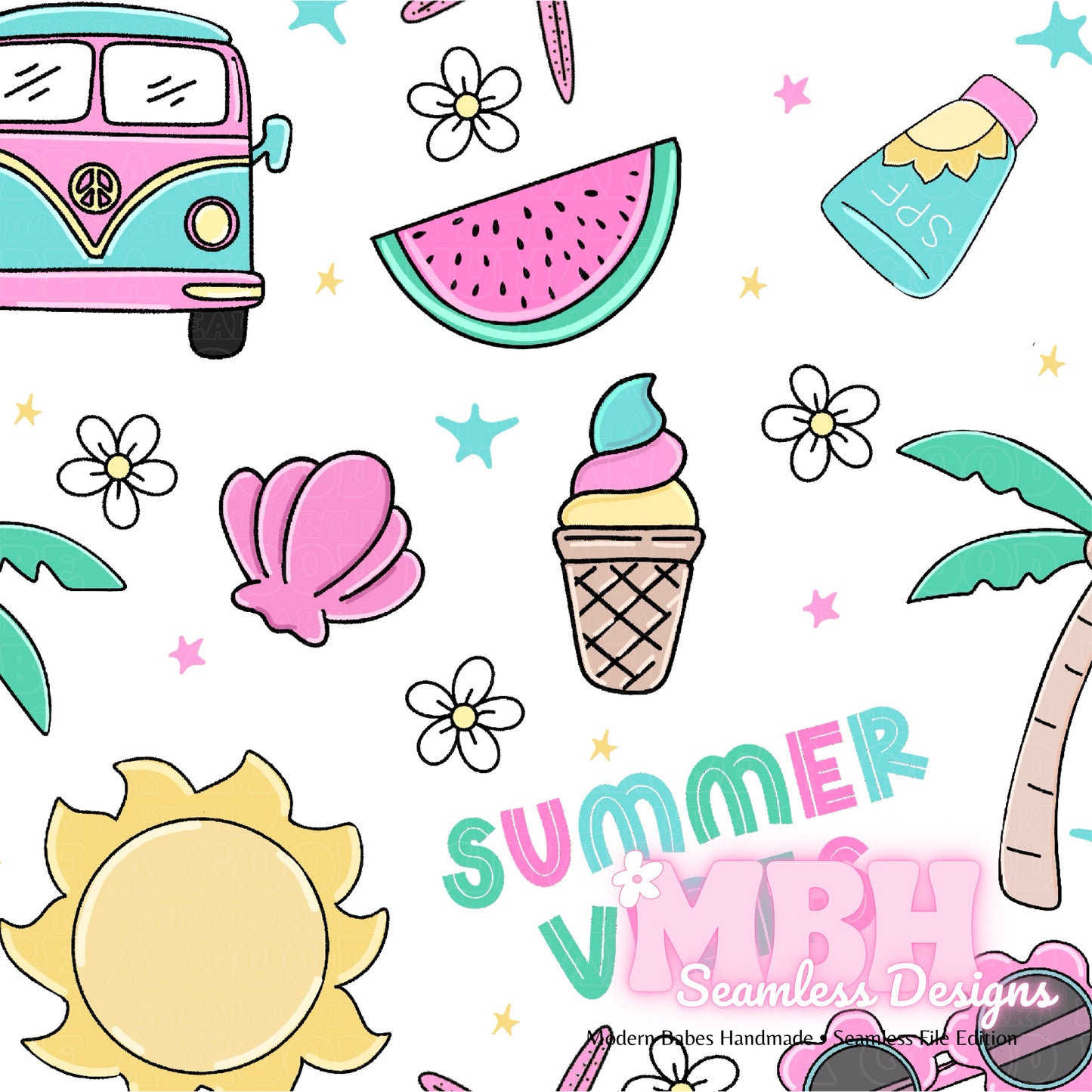 Starry Summer Vibes Seamless Pattern MULTIPLE COLORWAYS