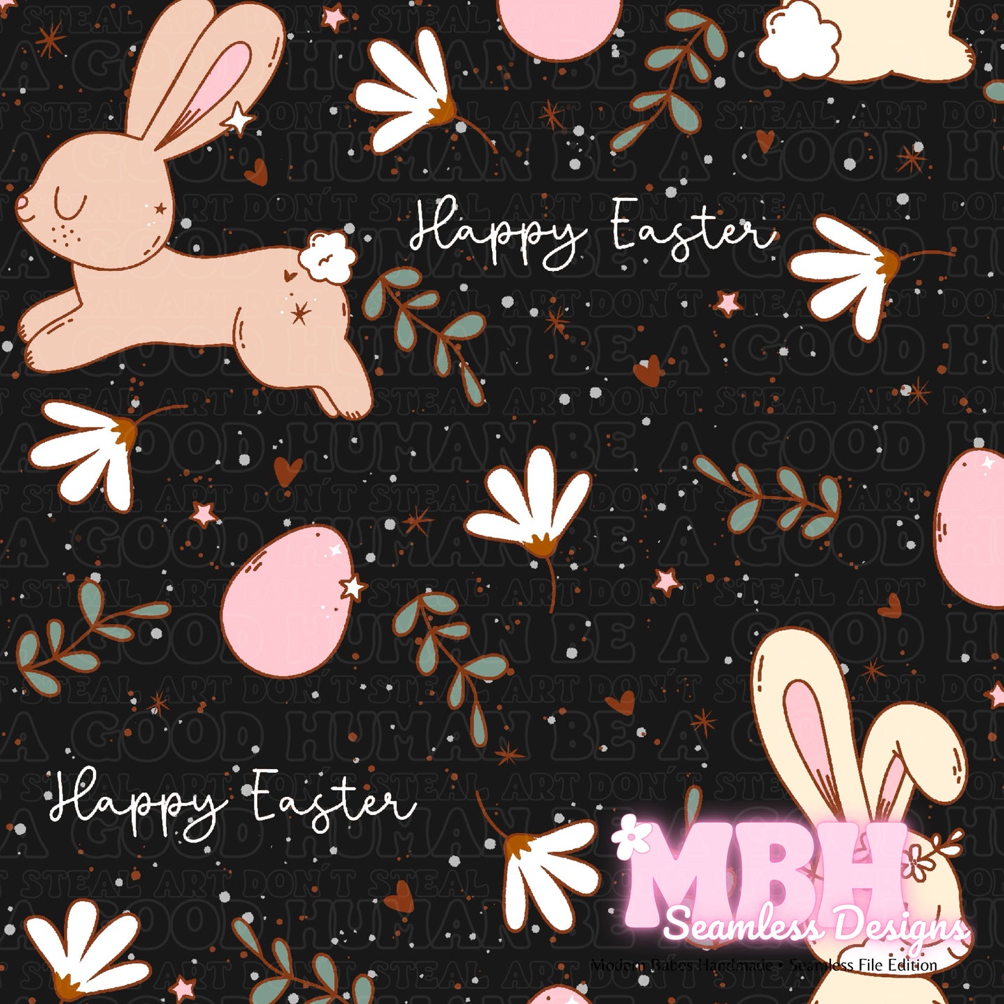 Boho Easter Bunnies Spex Assorted Colorways Seamless Pattern