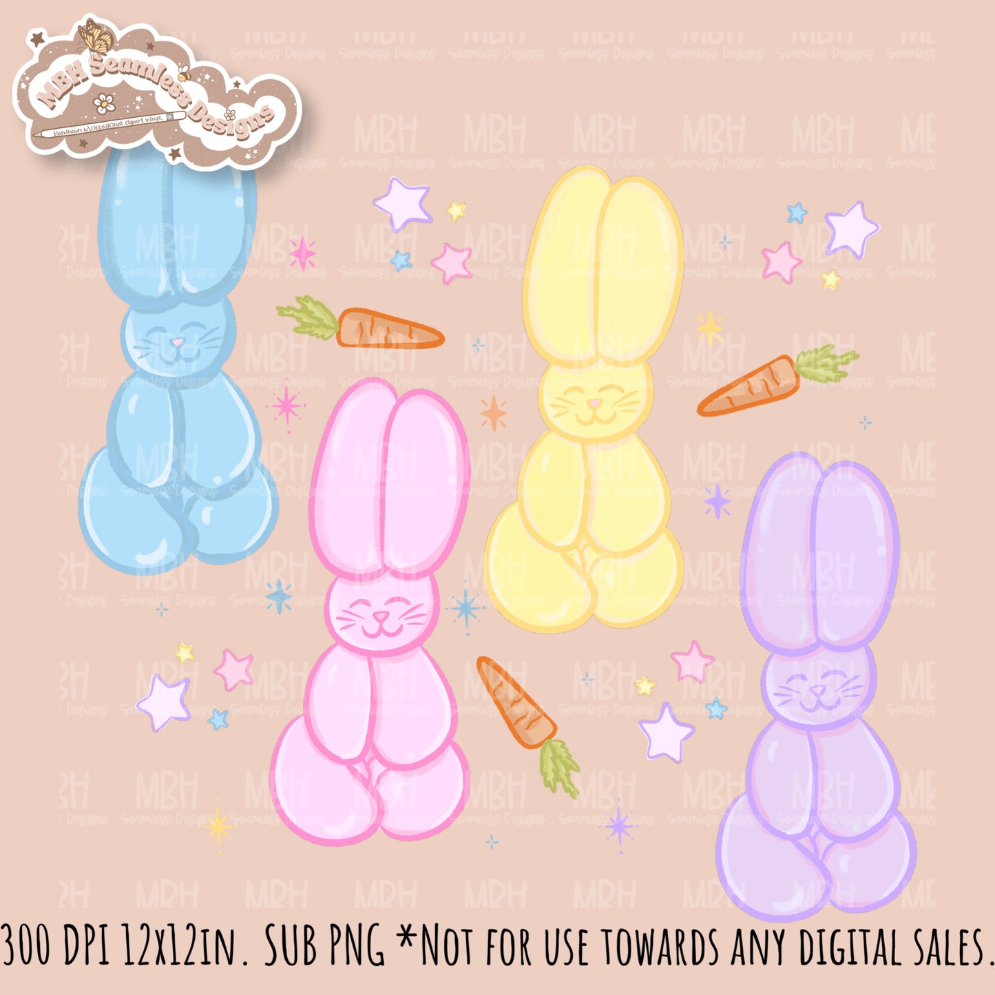 Balloon Bunnies Seamless Pattern // PNG // Multiple Colorway Options