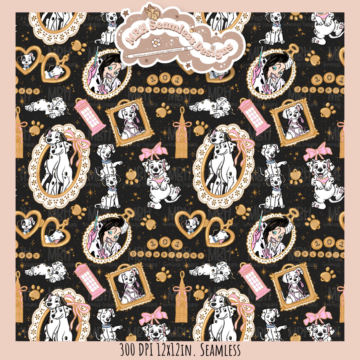 Dalmatian Charms Seamless Pattern // PNG // Multiple Colorway Options