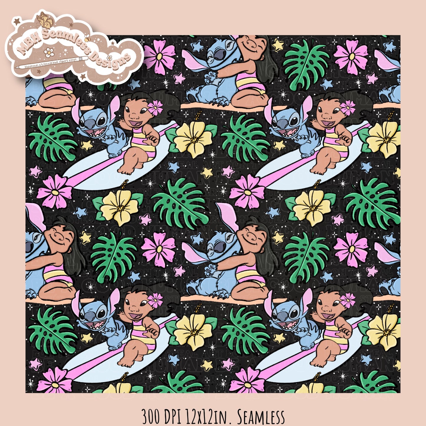 Lilo Stitch Summer Floral Seamless Pattern & PNG MULTIPLE COLORWAY OPTIONS