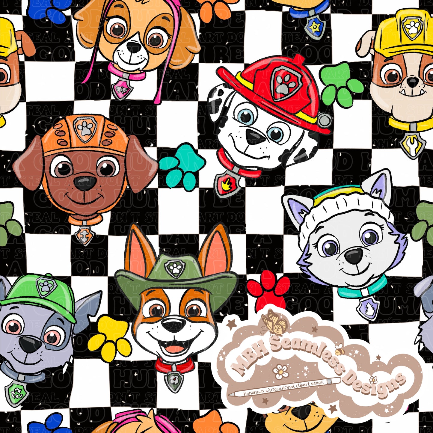 Paw Patrol Spex Seamless Pattern & PNG MULTIPLE COLORWAYS