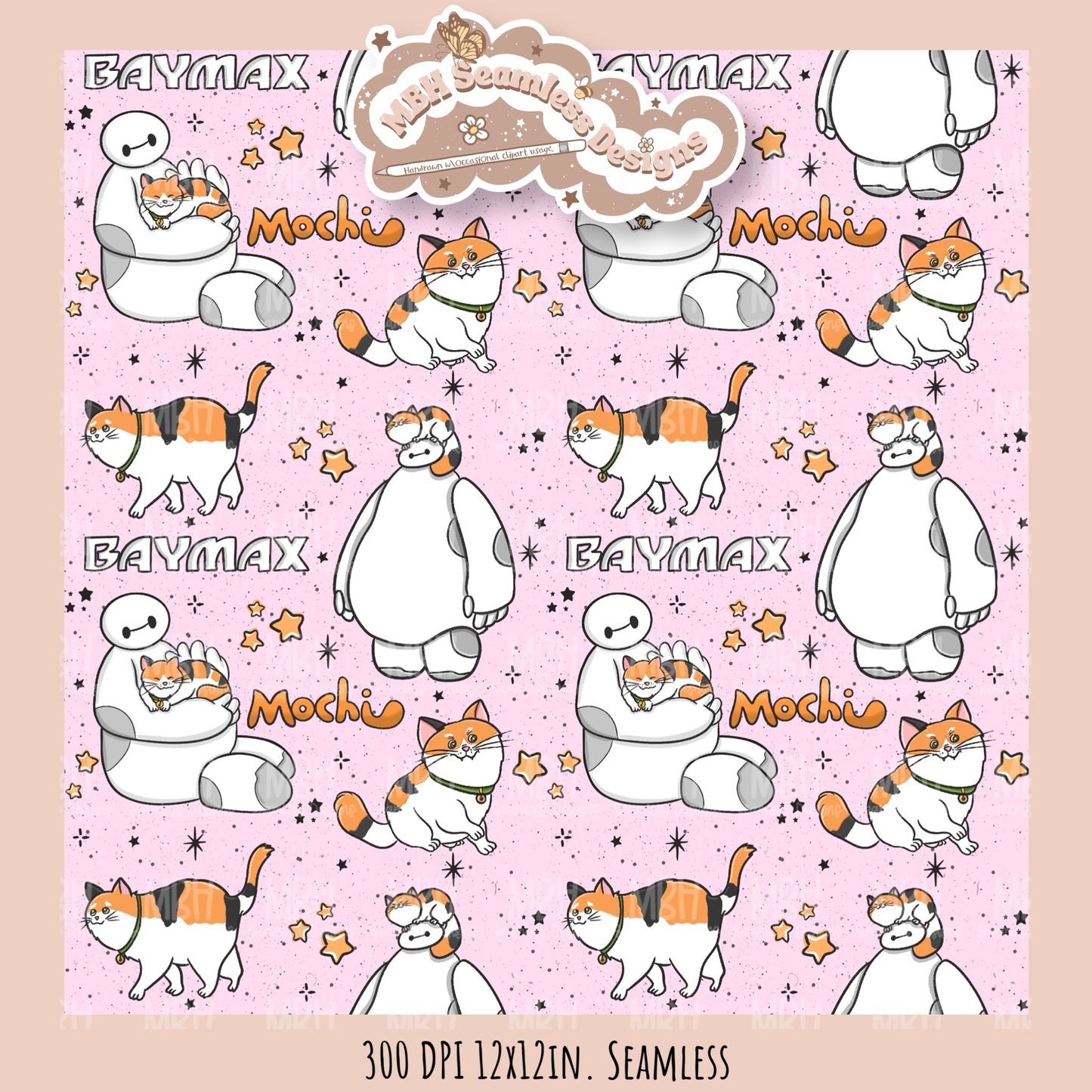 Starry Baymax Mochi Seamless Pattern // PNG // Multiple Colorway Options