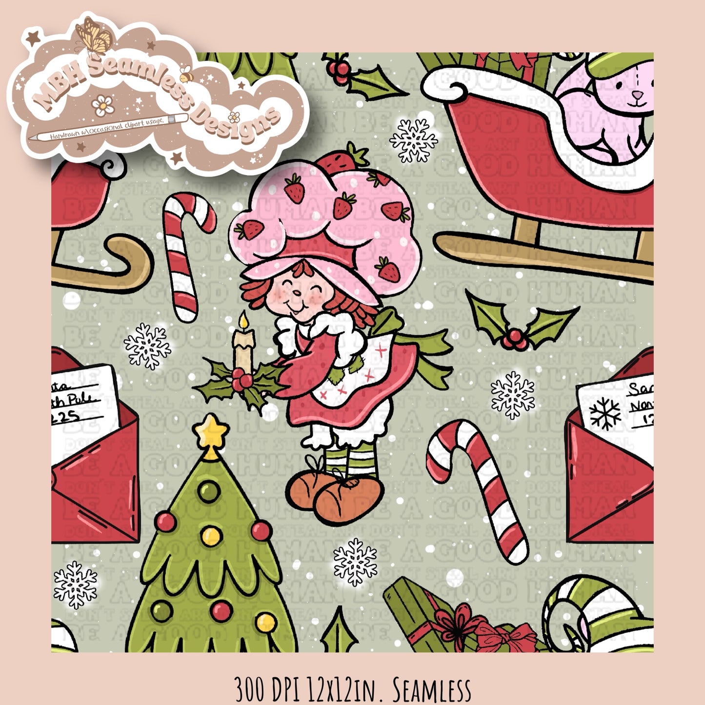 Christmas Strawberry Shortcake Seamless & PNG MULTIPLE COLORWAYS