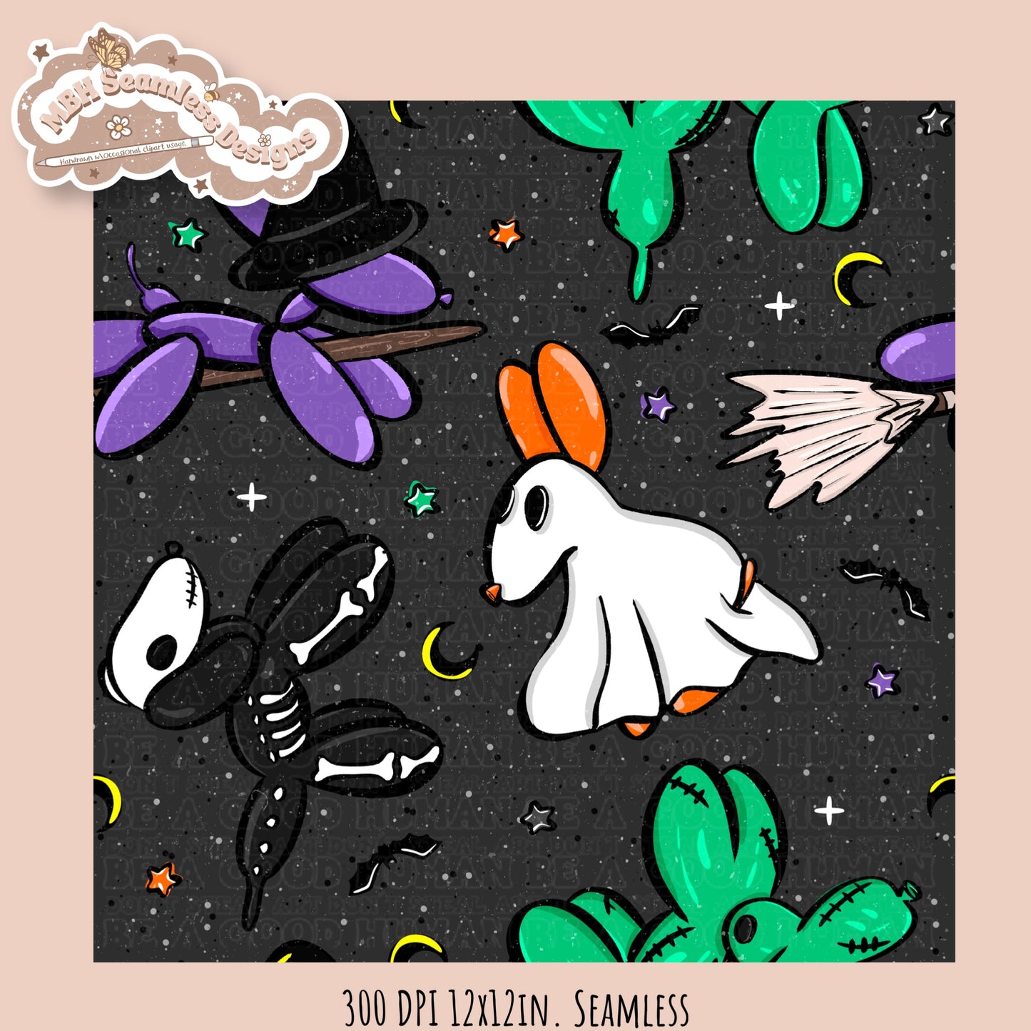 Halloween Balloon Dogs Seamless Pattern // PNG // Assorted Colorways
