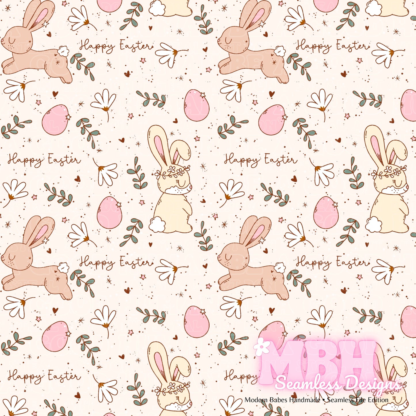 Boho Easter Bunnies Spex Assorted Colorways Seamless Pattern