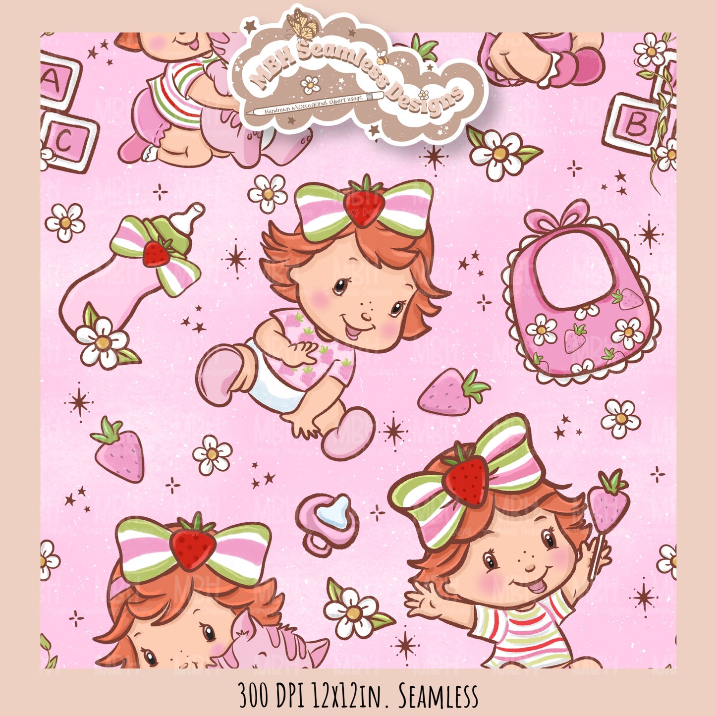 Baby Shortcake Seamless Pattern • PNG •Multiple Colorways