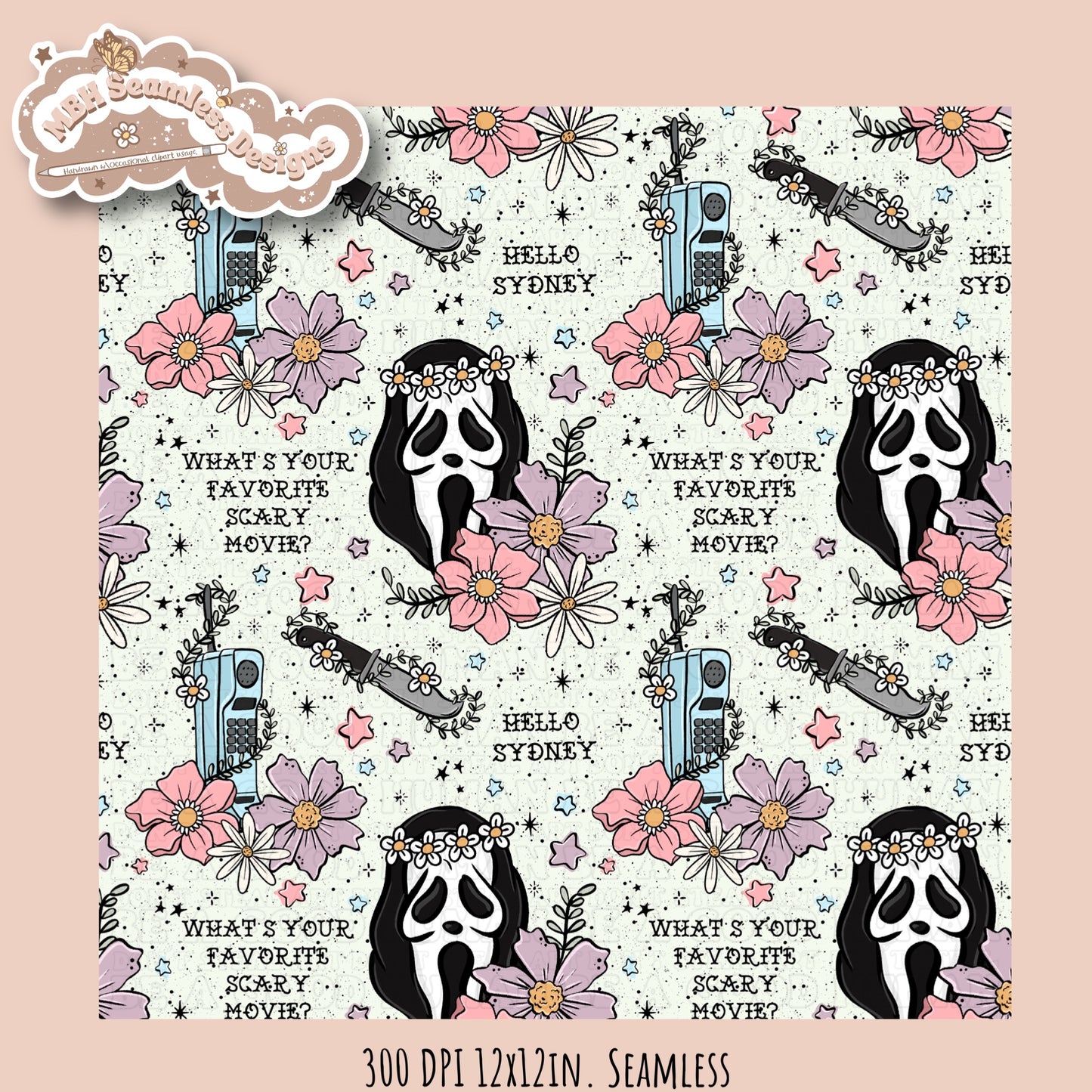 Scream x Tattoo Floral Seamless Pattern // PNG //Multiple Colorway Options