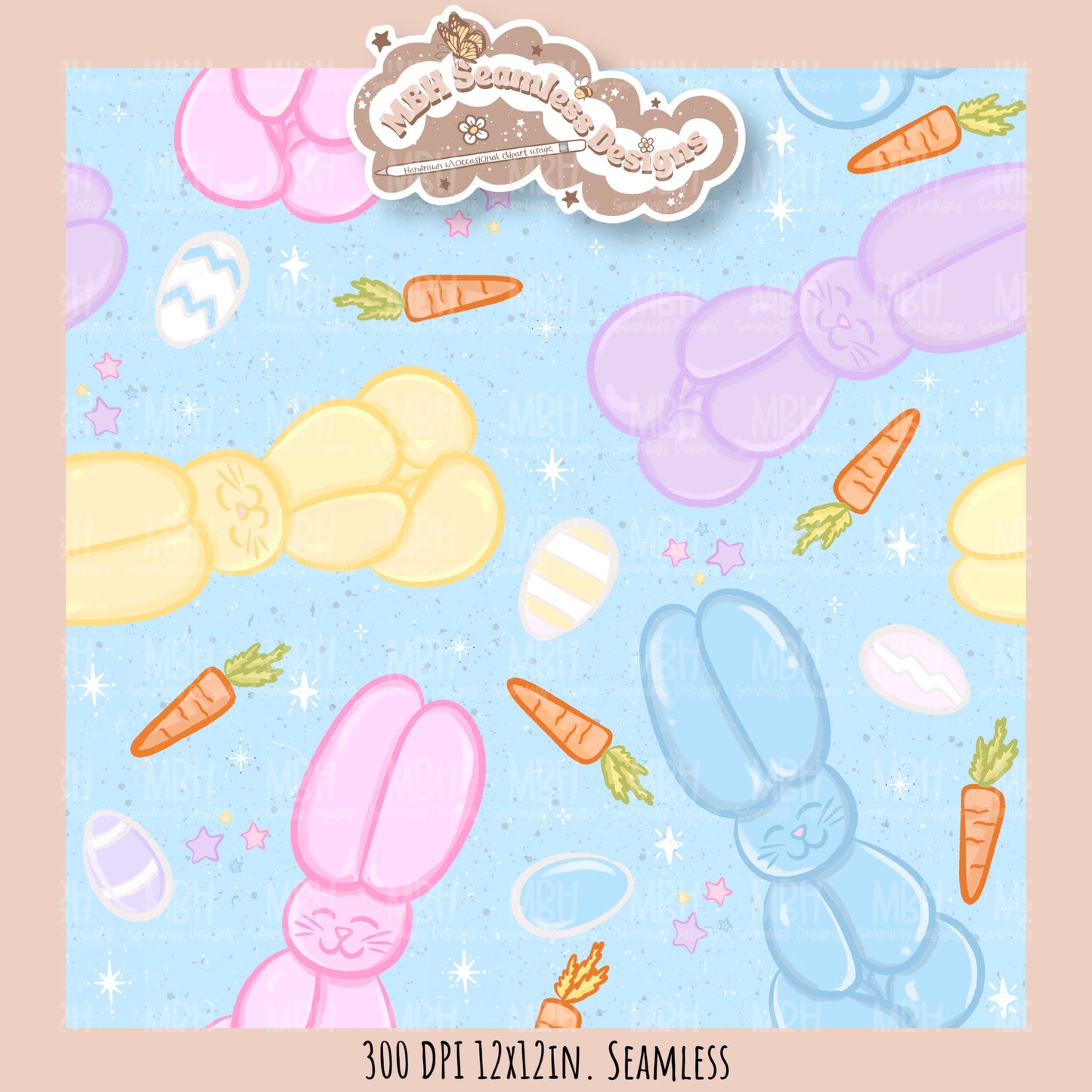 Balloon Bunnies Seamless Pattern // PNG // Multiple Colorway Options
