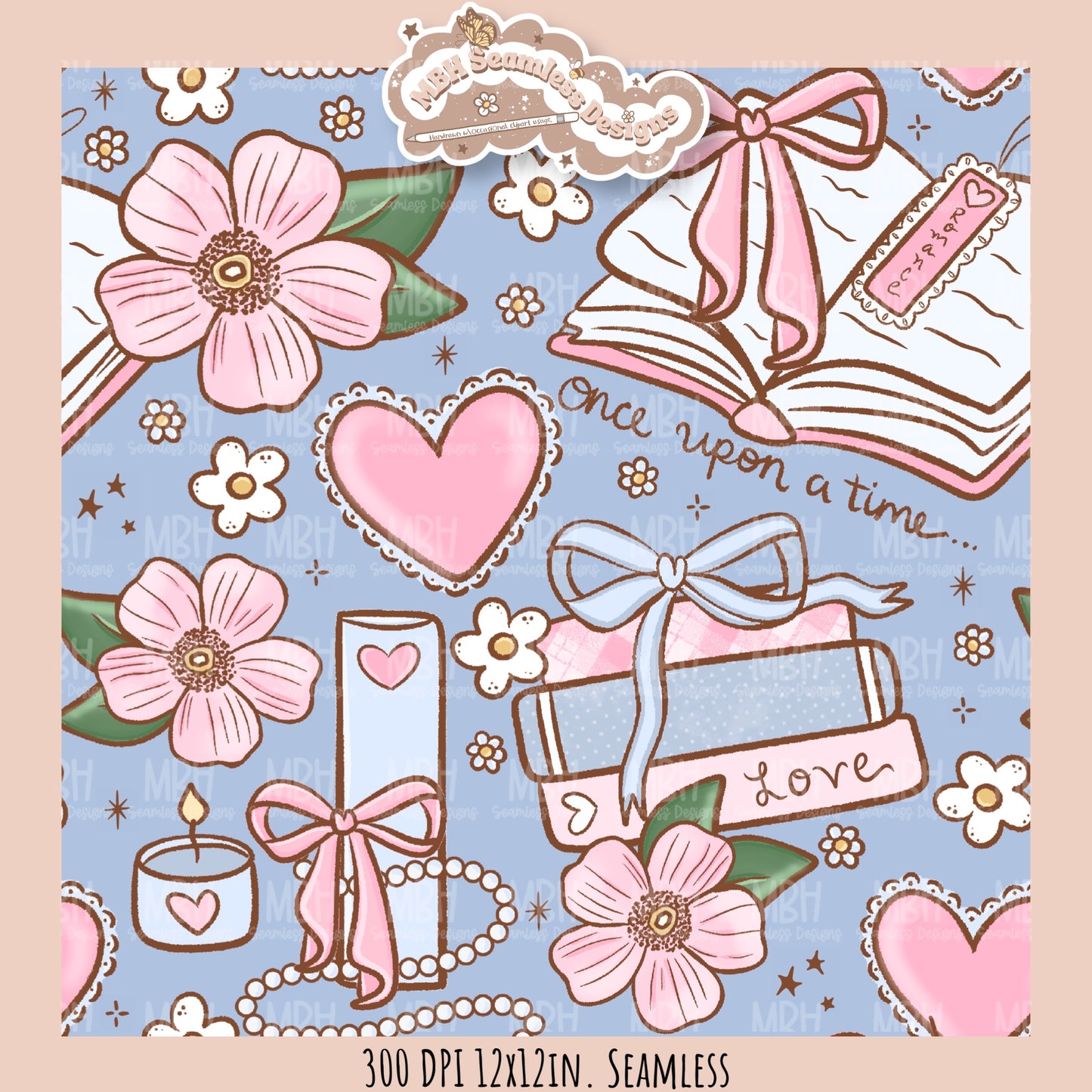 Coquette Romance Books Seamless Pattern // Assorted Colorways
