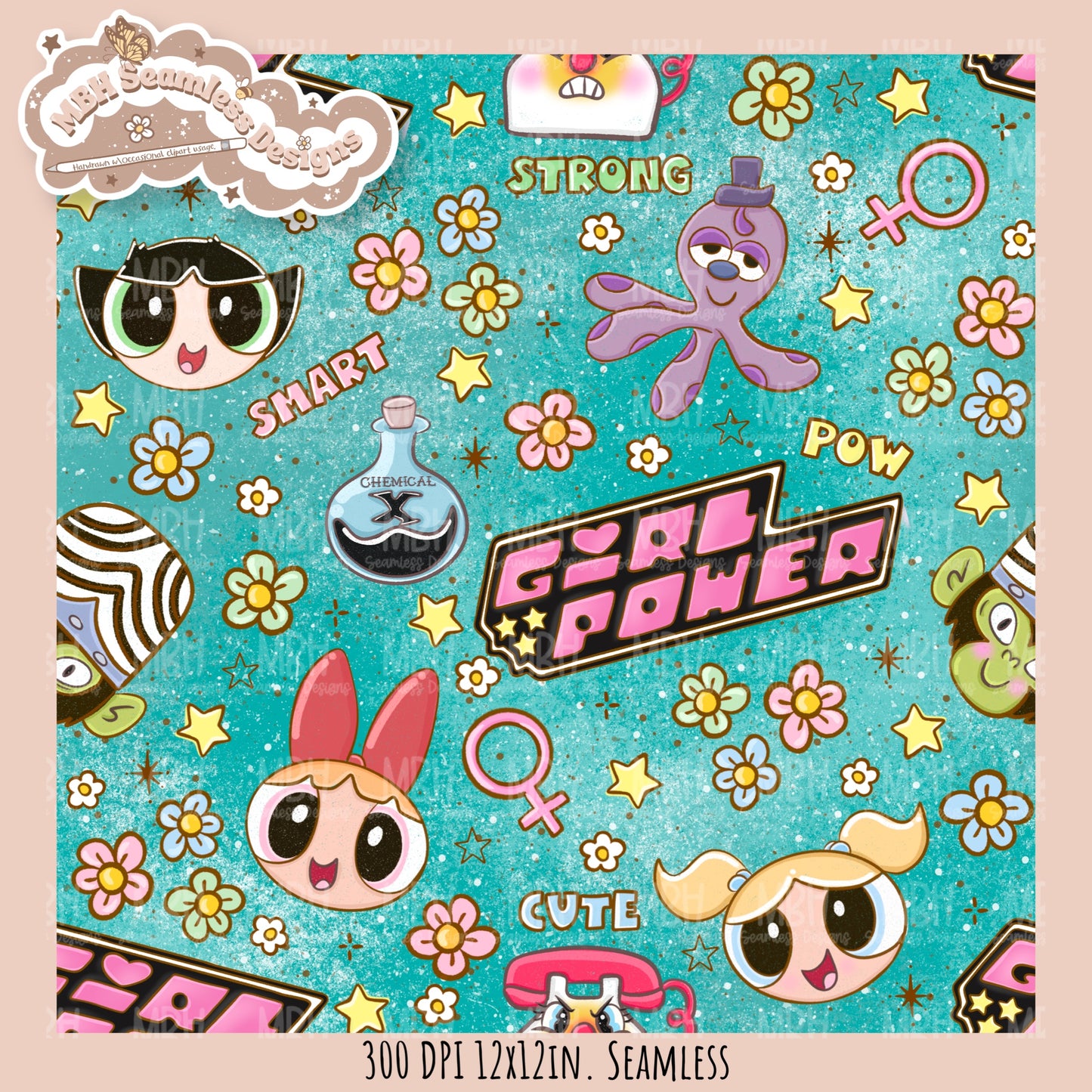 Girl Power PPG Seamless Pattern // Assorted Colorway Options