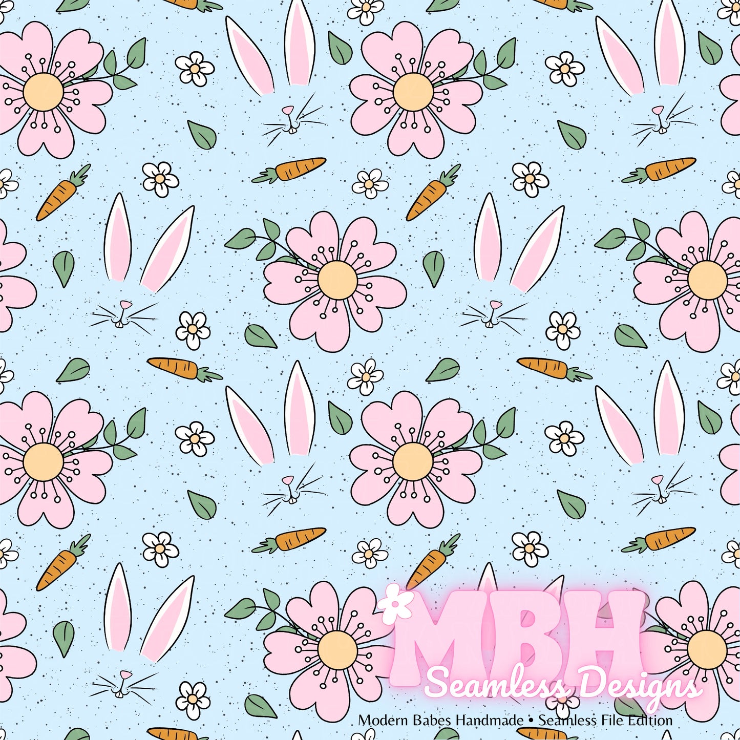 Bunny Face Floral Seamless Pattern Multiple Colorways