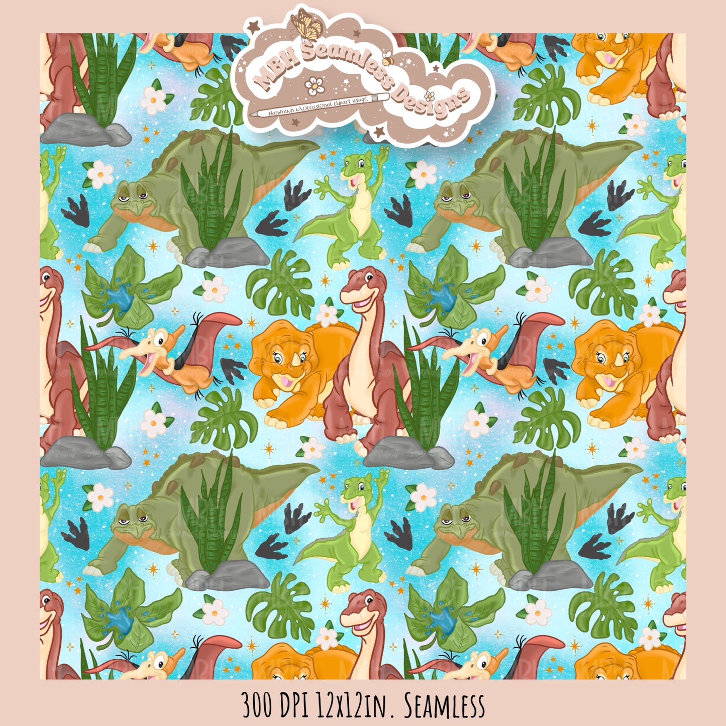 LBT Daisy Dinosaurs Seamless Pattern // Multiple Colorway Options