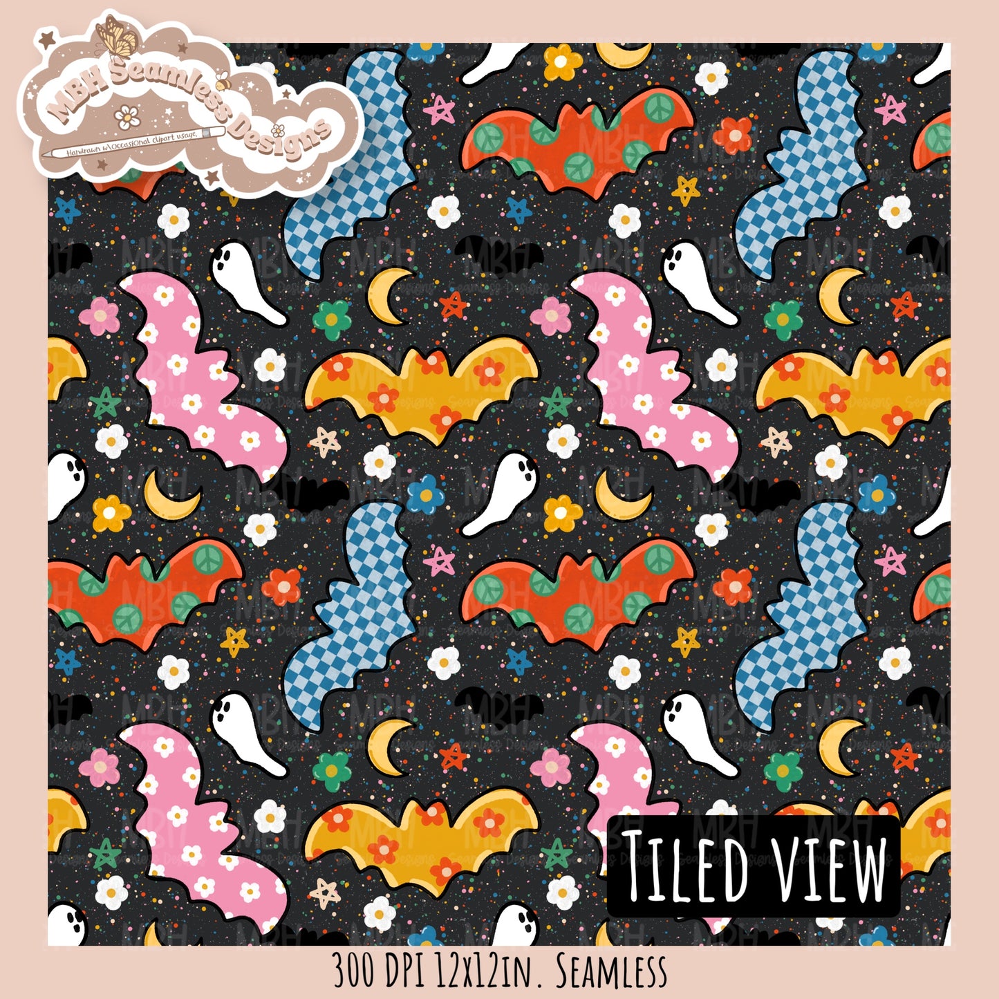Groovy Bats Seamless Pattern // Assorted Colorway Options