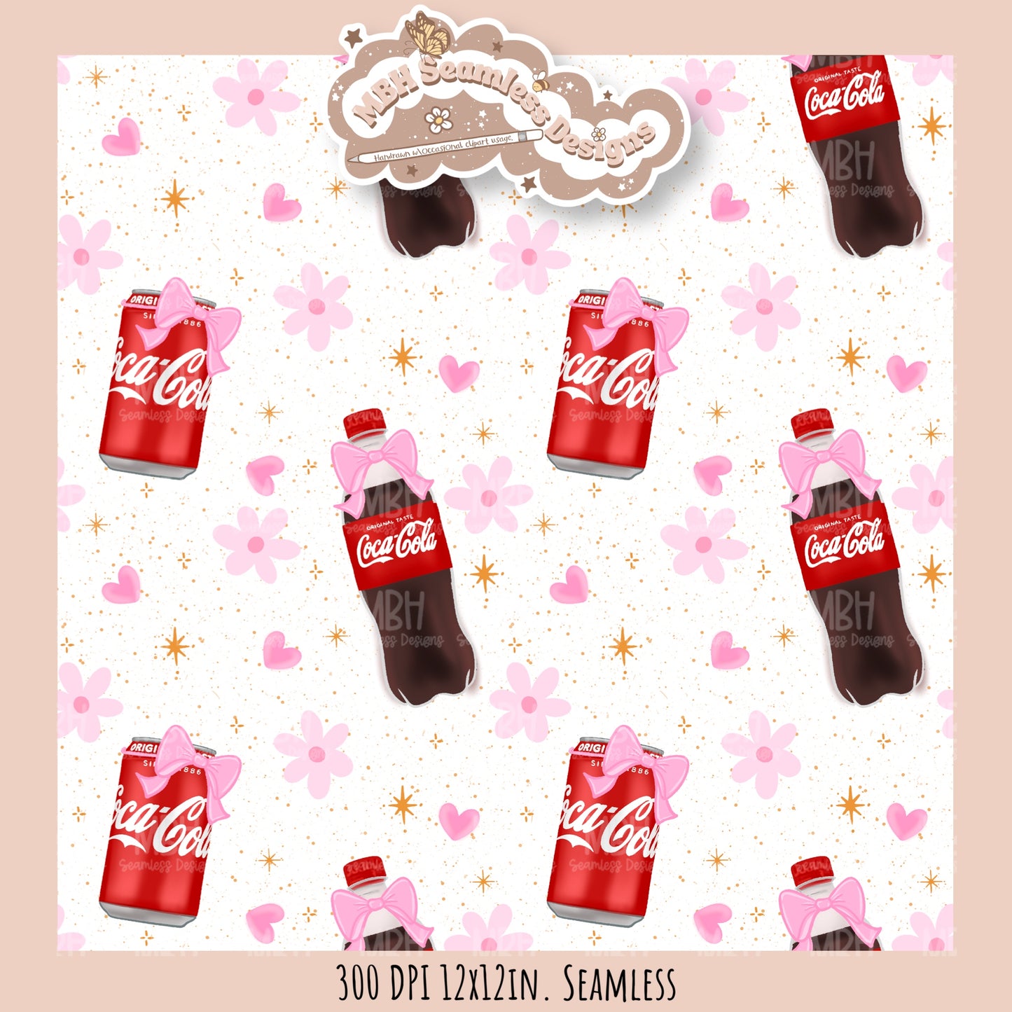 Coquette Cola Hearts Seamless Pattern // Multiple Colorway Options