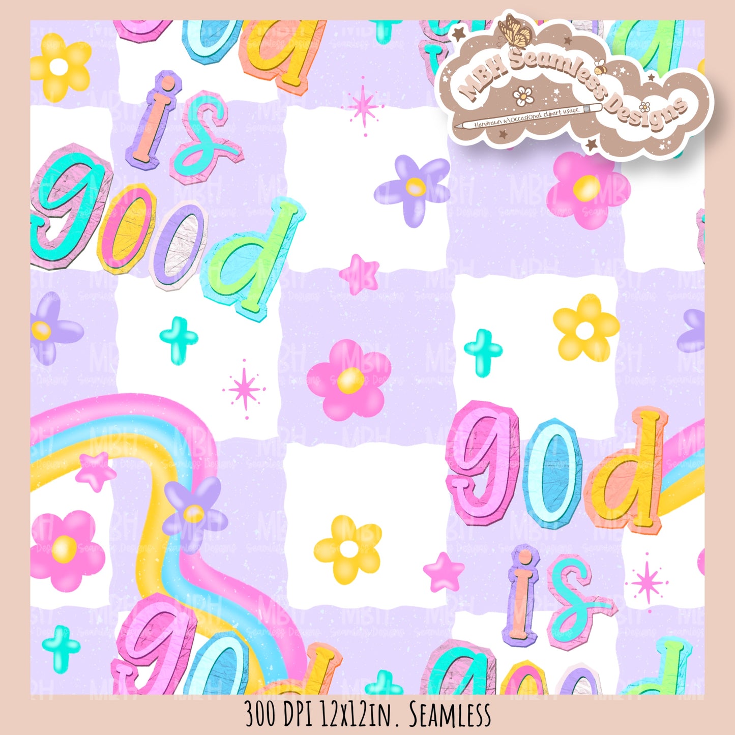 Groovy God Is Good Seamless Pattern // SUB PNG // Multiple Colorway Options