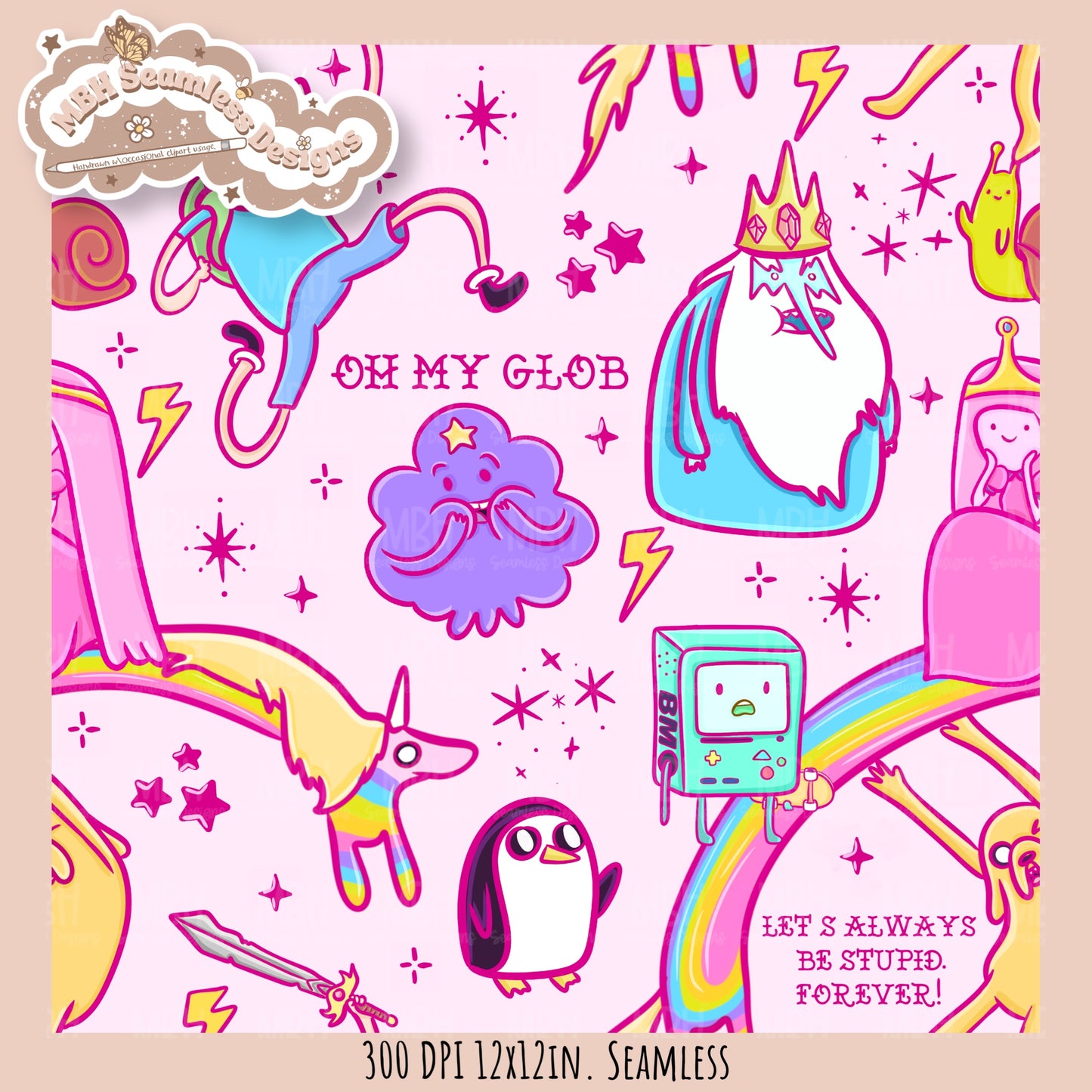 Pink Adventure Time Seamless Pattern // PNG // Assorted Colorway Options