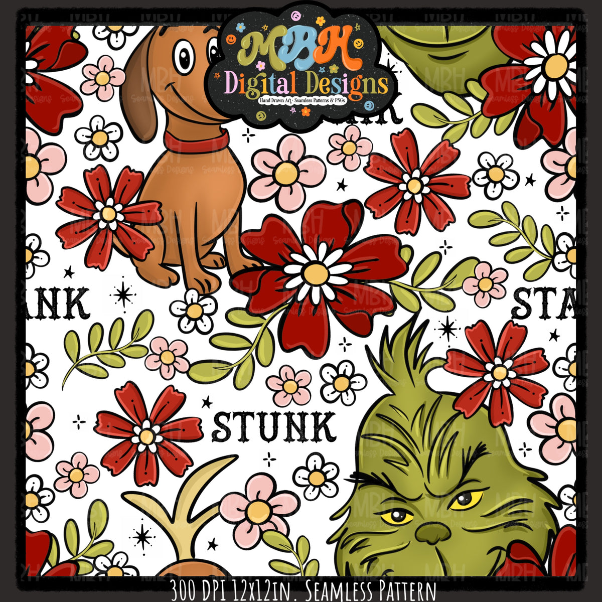 Stink Stank Stunk x Tattoo Floral Seamless Pattern // MULTIPLE COLORWAYS