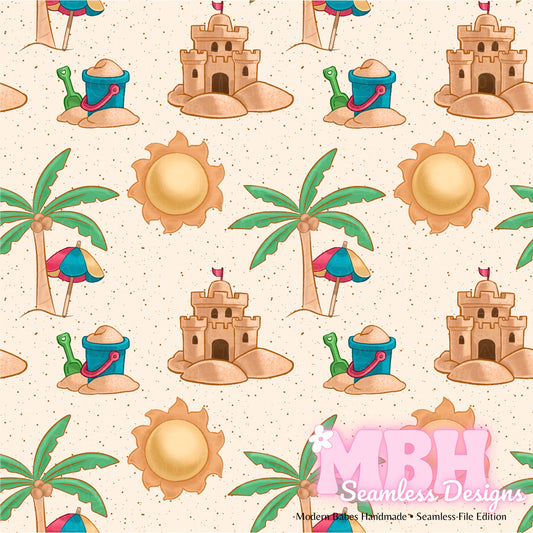 Sun and Sandcastles Seamless Pattern MULTIPLE COLORWAYS