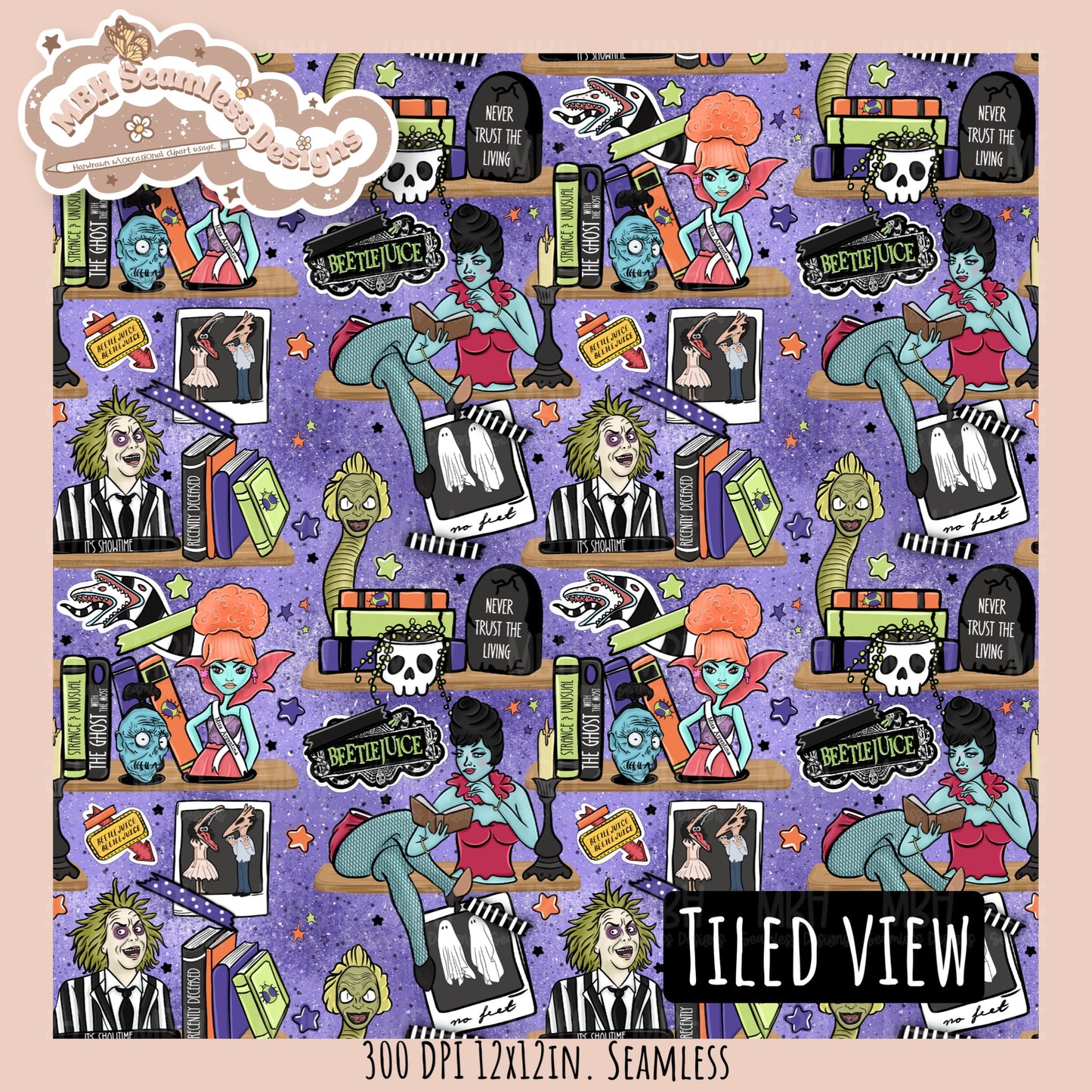 Beetle Shelves Seamless Pattern // PNG // Assorted Colorway Options
