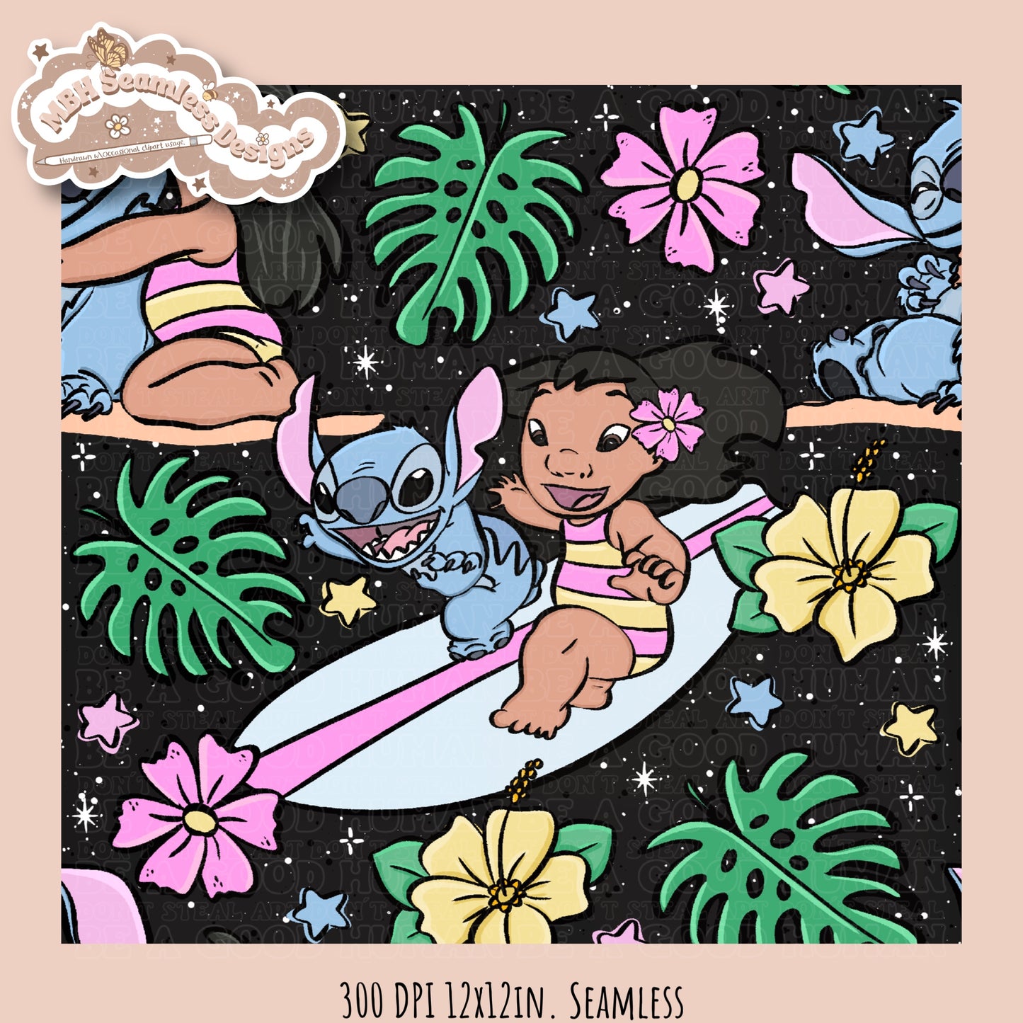 Lilo Stitch Summer Floral Seamless Pattern & PNG MULTIPLE COLORWAY OPTIONS