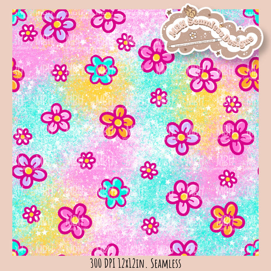 Space Jellyfish Daisies Coordinate Seamless Pattern • Multiple Colorways
