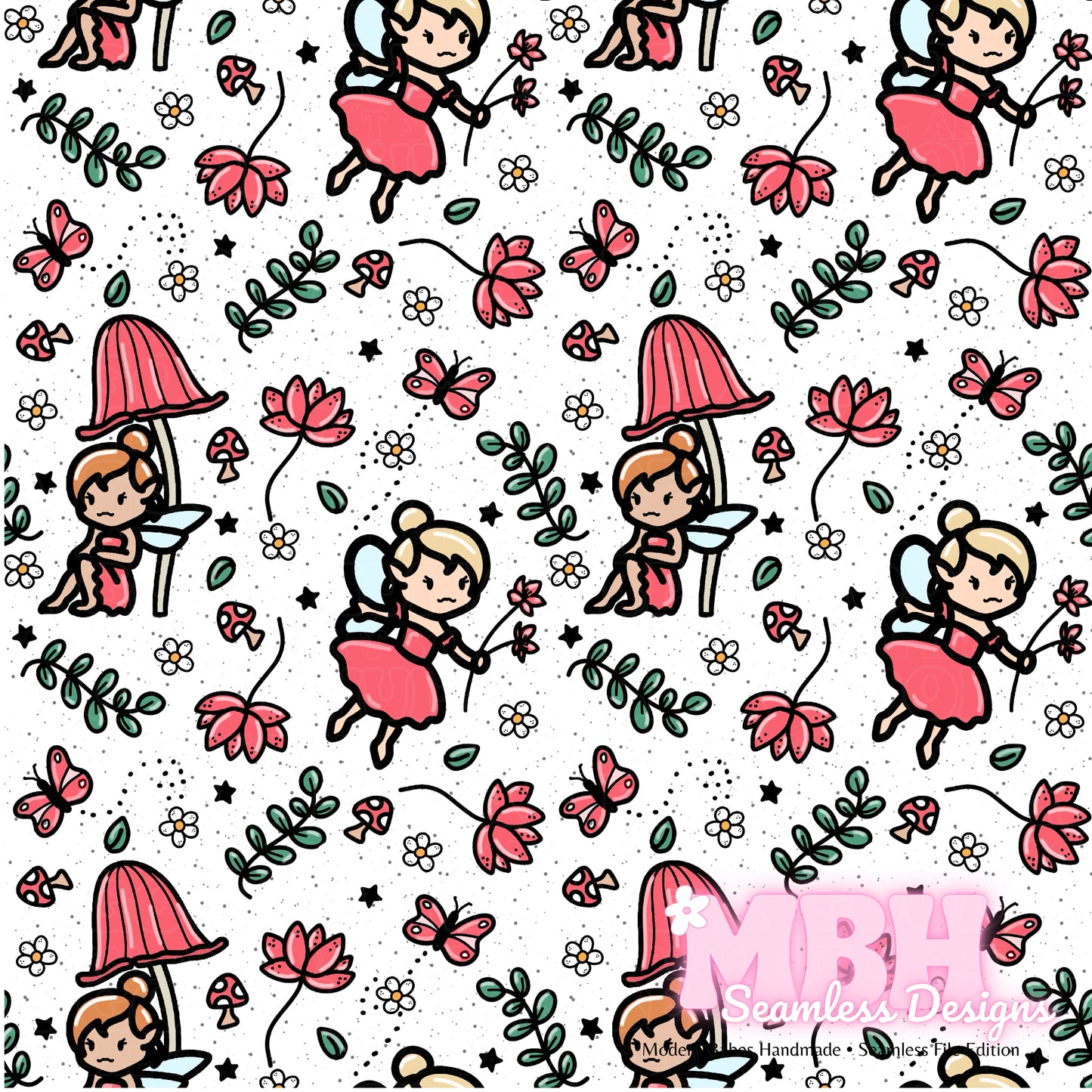 Red Fairies Seamless Pattern ASSORTED COLORS