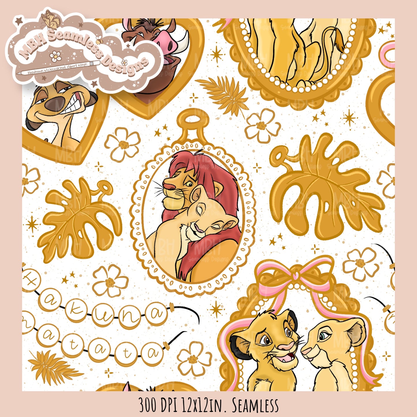 Lion King Frames Seamless Pattern // PNG // Multiple Colorway Options