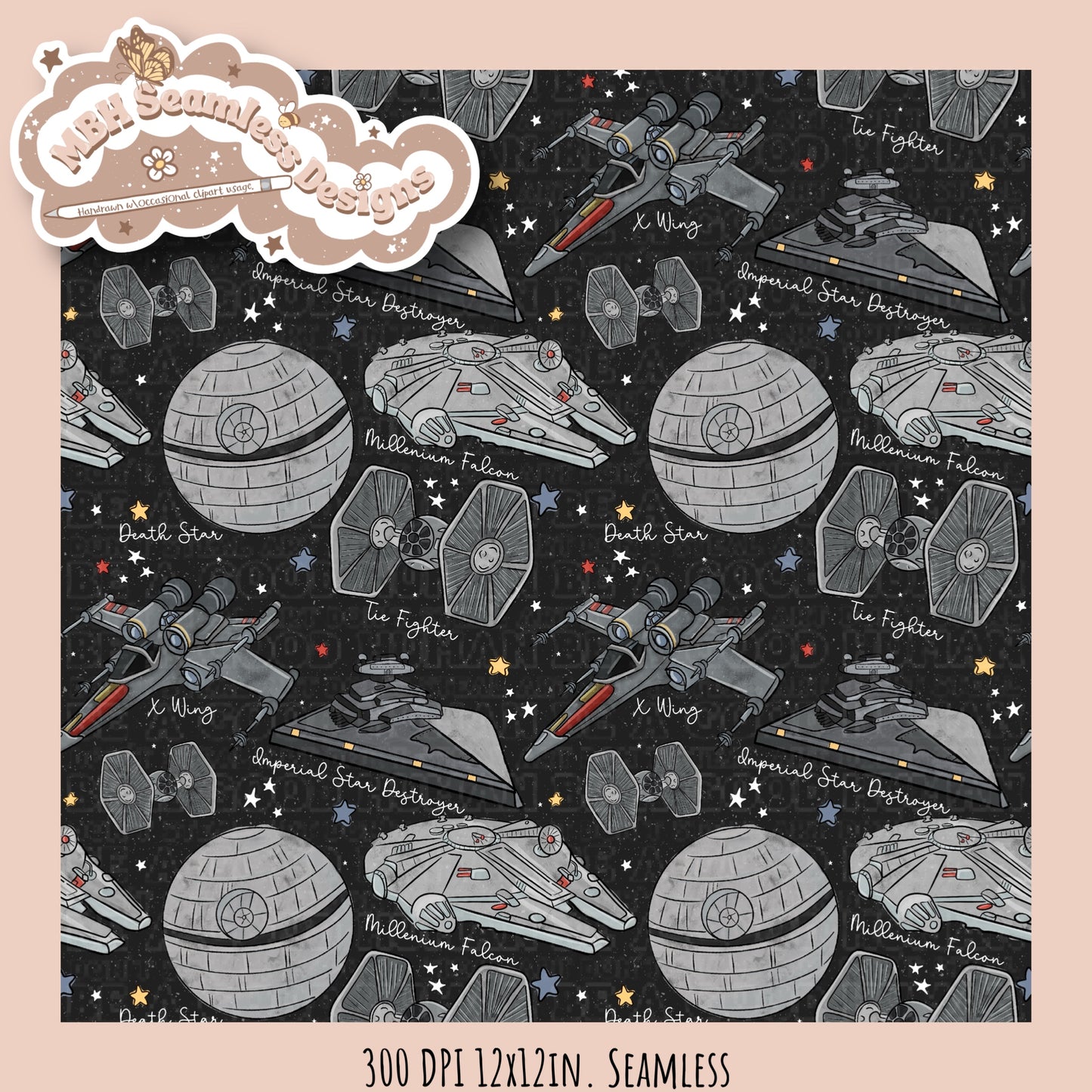 Star Wars Ships Seamless Pattern & PNG MULTIPLE COLORWAYS